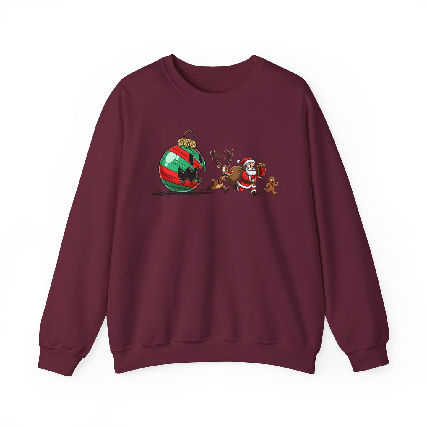 🎄🎅 Santa’s Great Ornament Escape Sweatshirt – Funny Christmas Crewneck for Holiday Laughs