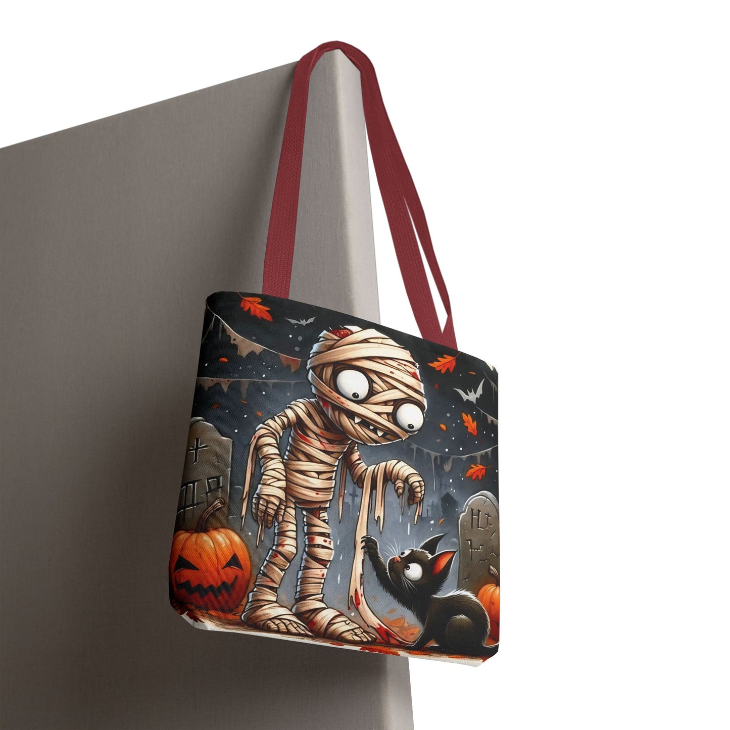 🎃 Mummy & Black Cat Halloween Tote Bag – Spooky Cute & Perfect for Trick-or-Treating 🖤🛍️