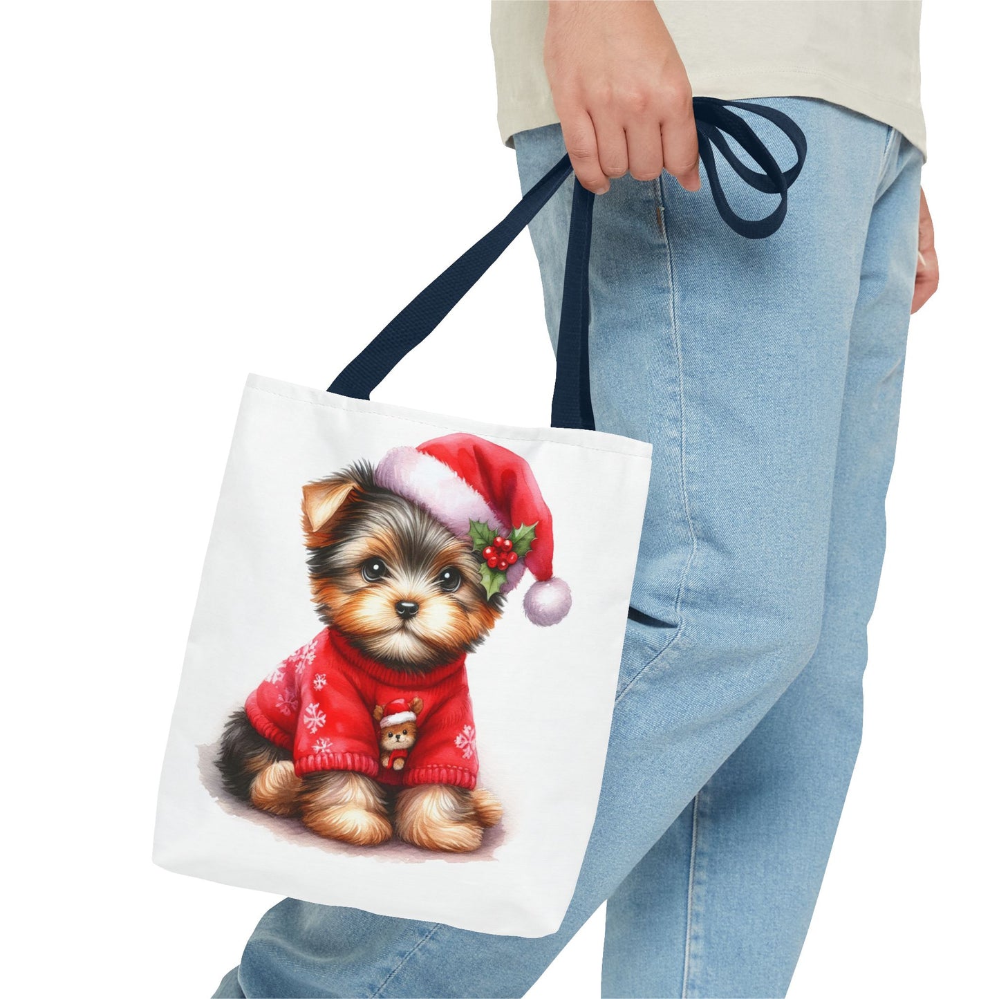 🎄 Santa Yorkie Christmas Tote Bag – Holiday Cheer in Every Stitch 🐾
