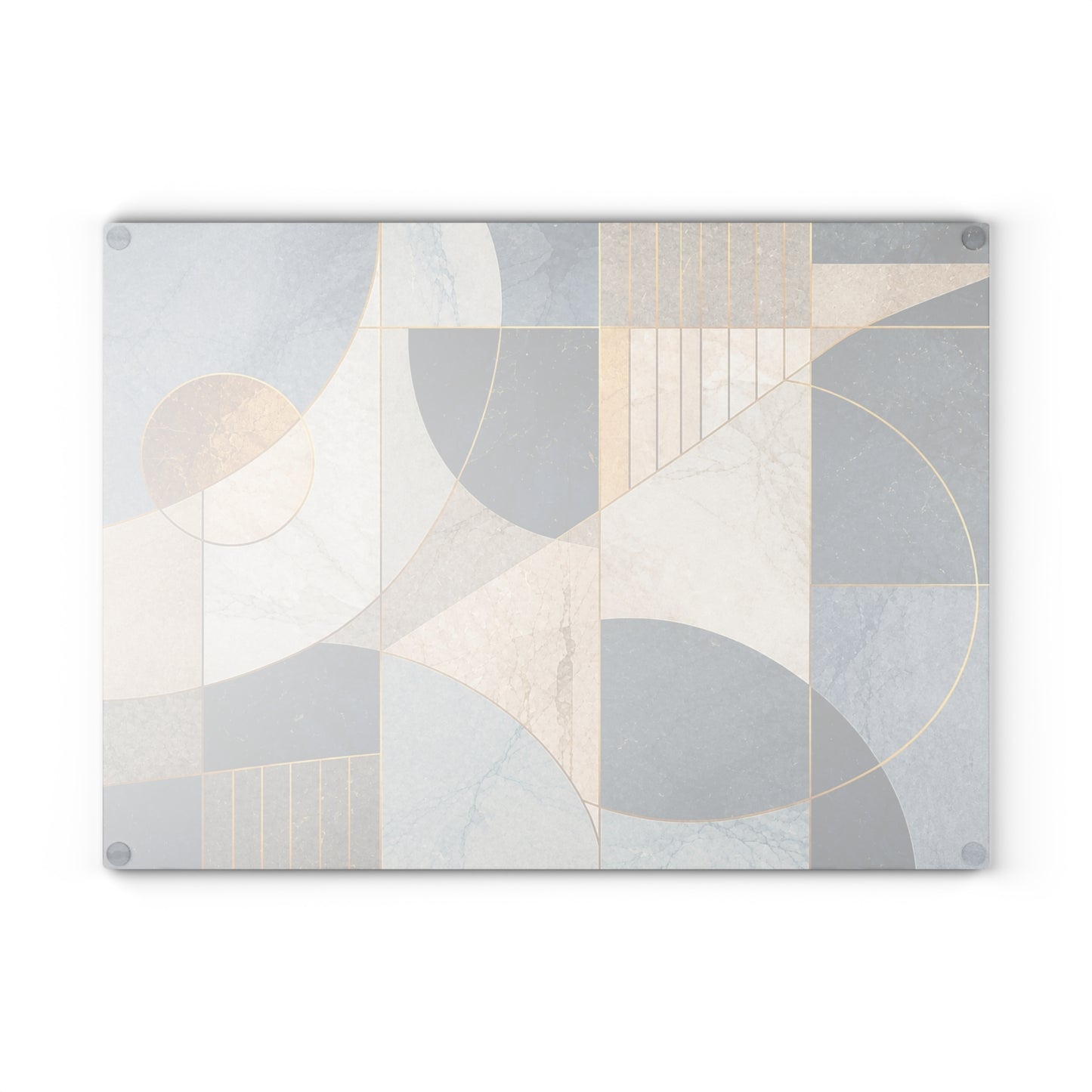 Modern Abstract Geometric Glass Cutting Board – Blue Beige & Gold Contemporary Kitchen Decor