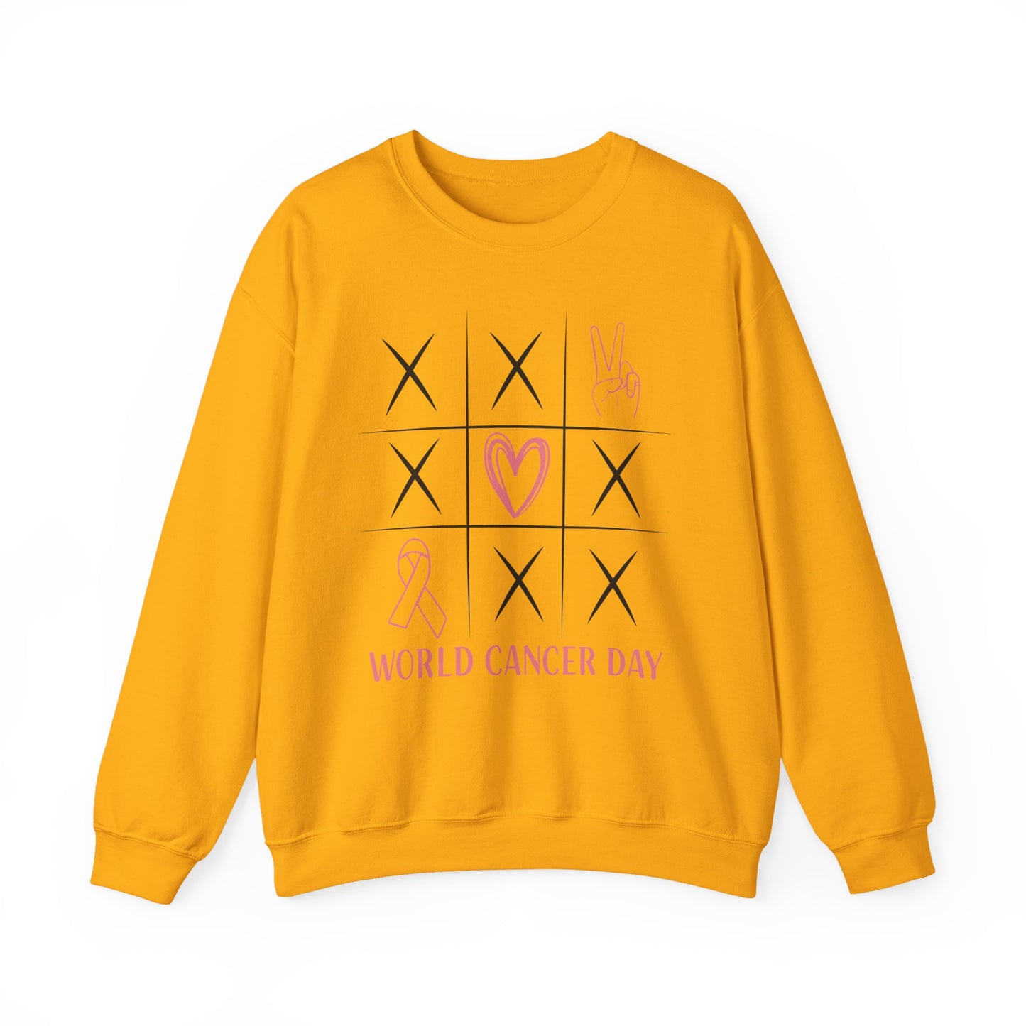 🌍🎗️ World Cancer Day Sweatshirt – Awareness Tic-Tac-Toe Heart & Ribbon