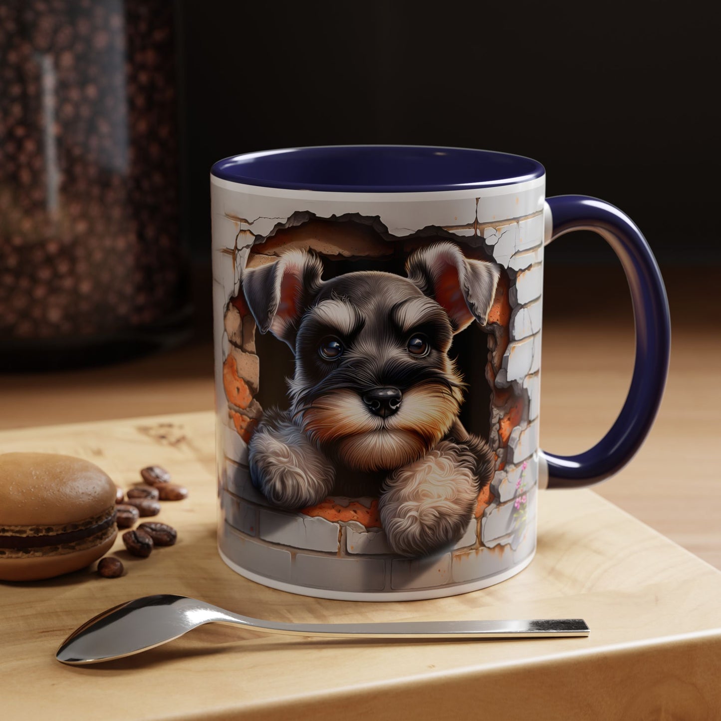 🎀🐶 Schnauzer Puppy Accent Mug – Cute Peek-Through Dog Design for Animal Lovers ☕💖