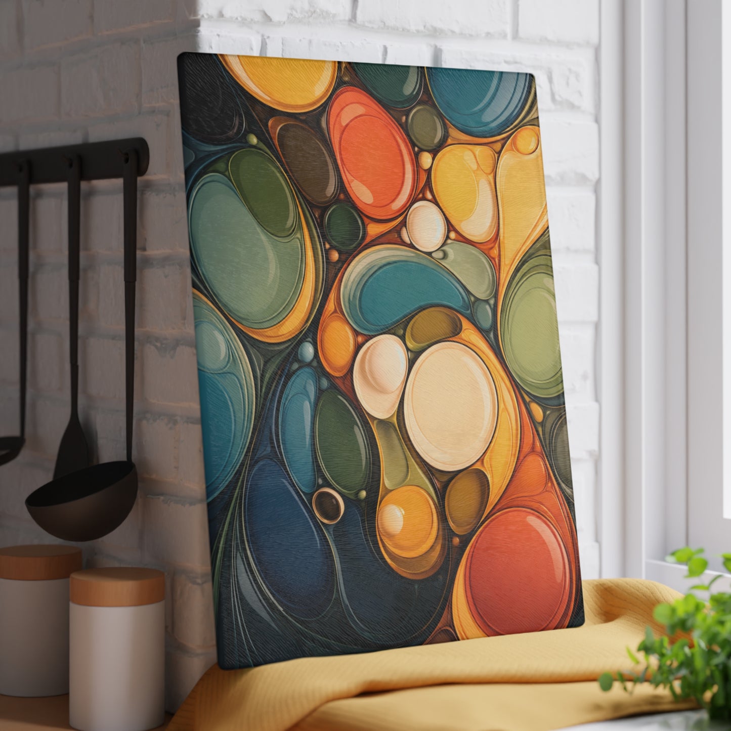 Colorful Abstract Retro Pattern Glass Cutting Board – Modern Kitchen Decor