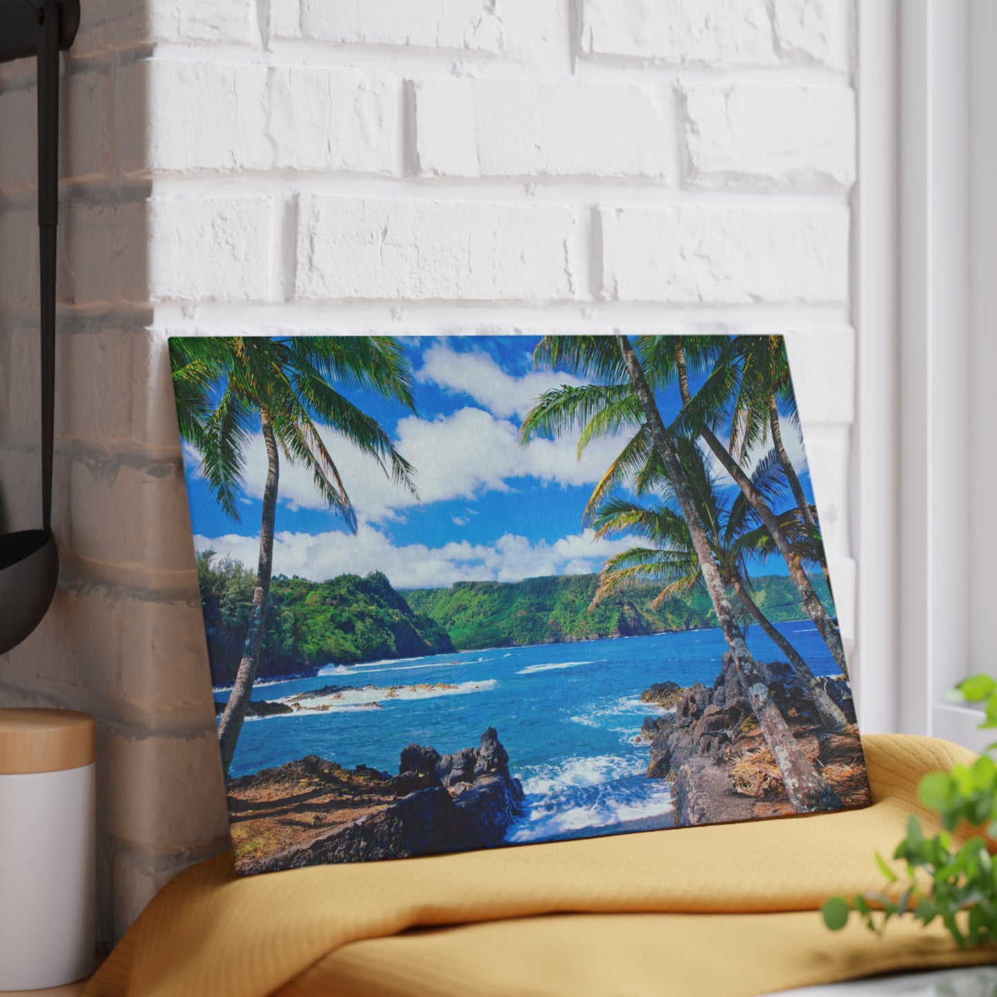 Beach & Palm Trees Glass Cutting Board – Coastal Kitchen Decor