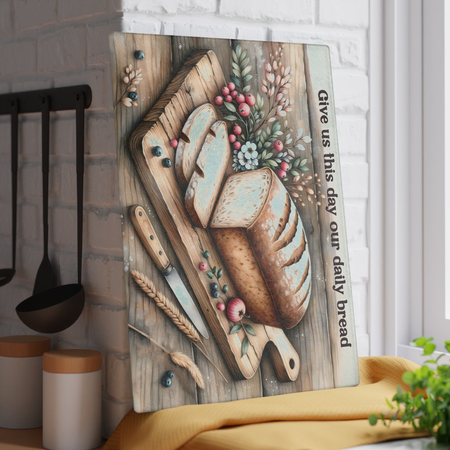 Tabla de cortar "Pan de cada día": arte de cocina rústico inspirado en la fe