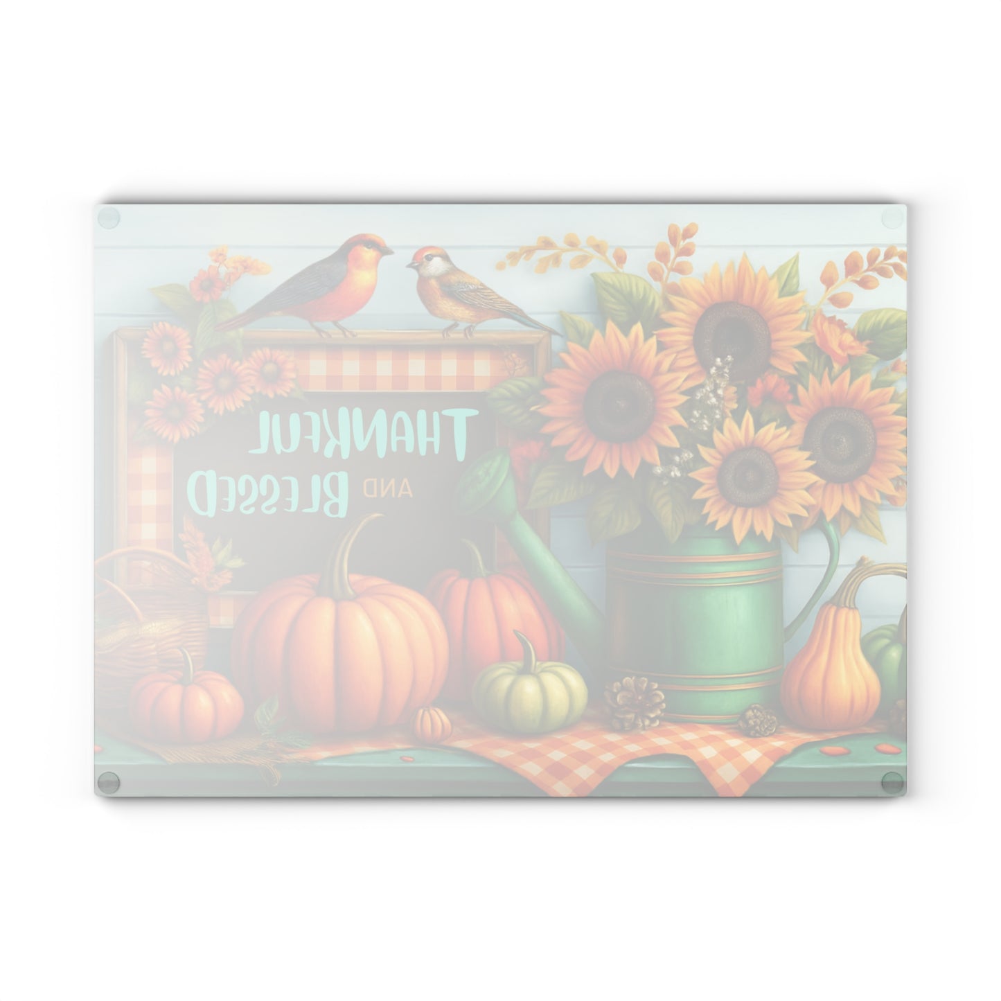 🍂🌻 “Thankful & Blessed Harvest” Tempered Glass Board – Sunny Fall Kitchen Cheer