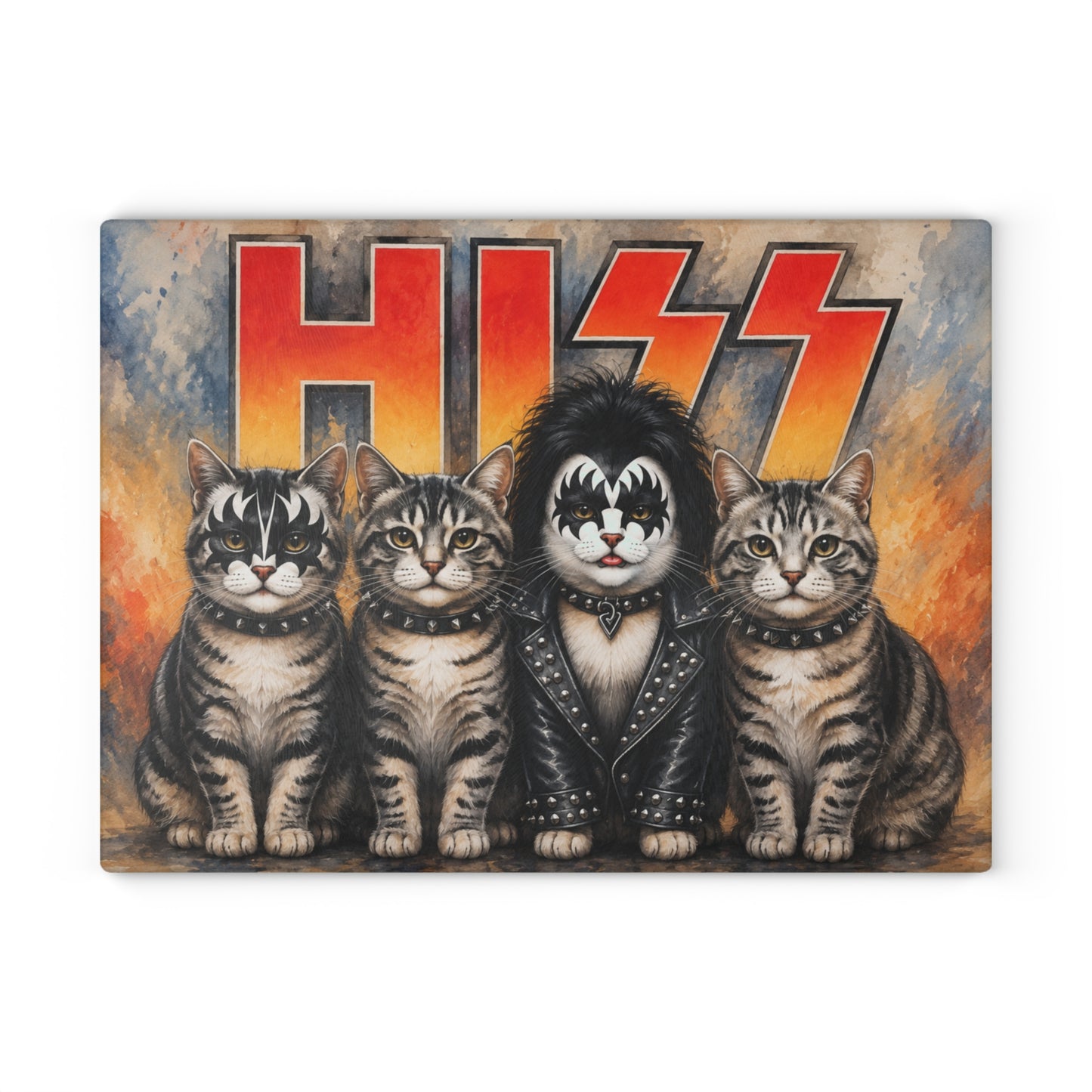 HISS Cats Glass Cutting Board – Funny Music-Loving Cat Artwork for Cat Lovers