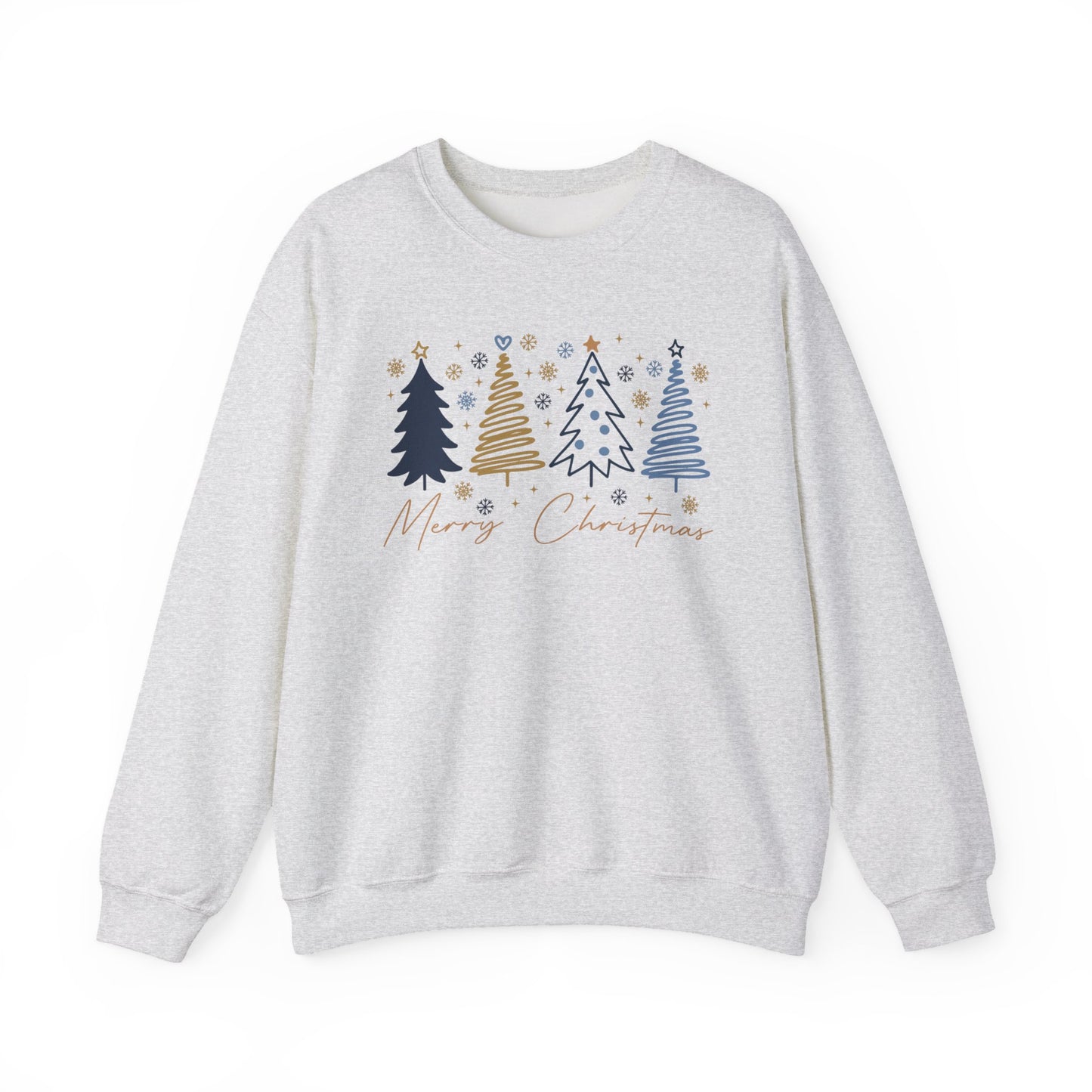🎄✨ Merry Christmas Sweatshirt – Modern Navy & Gold Holiday Trees ❄️⭐