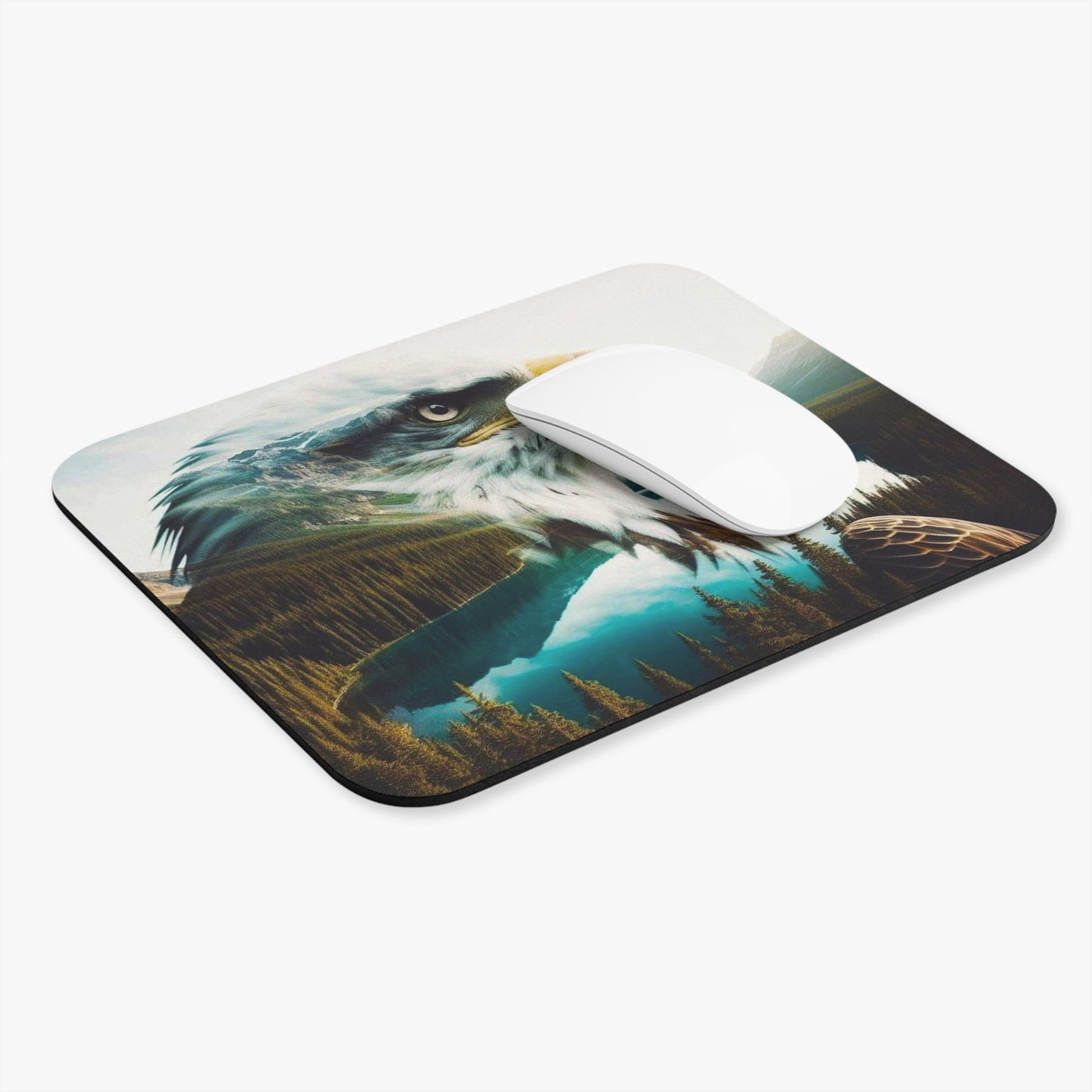 🖱️🦅 Bald Eagle Mountain Lake Mouse Pad – Nature & Freedom Desk Art