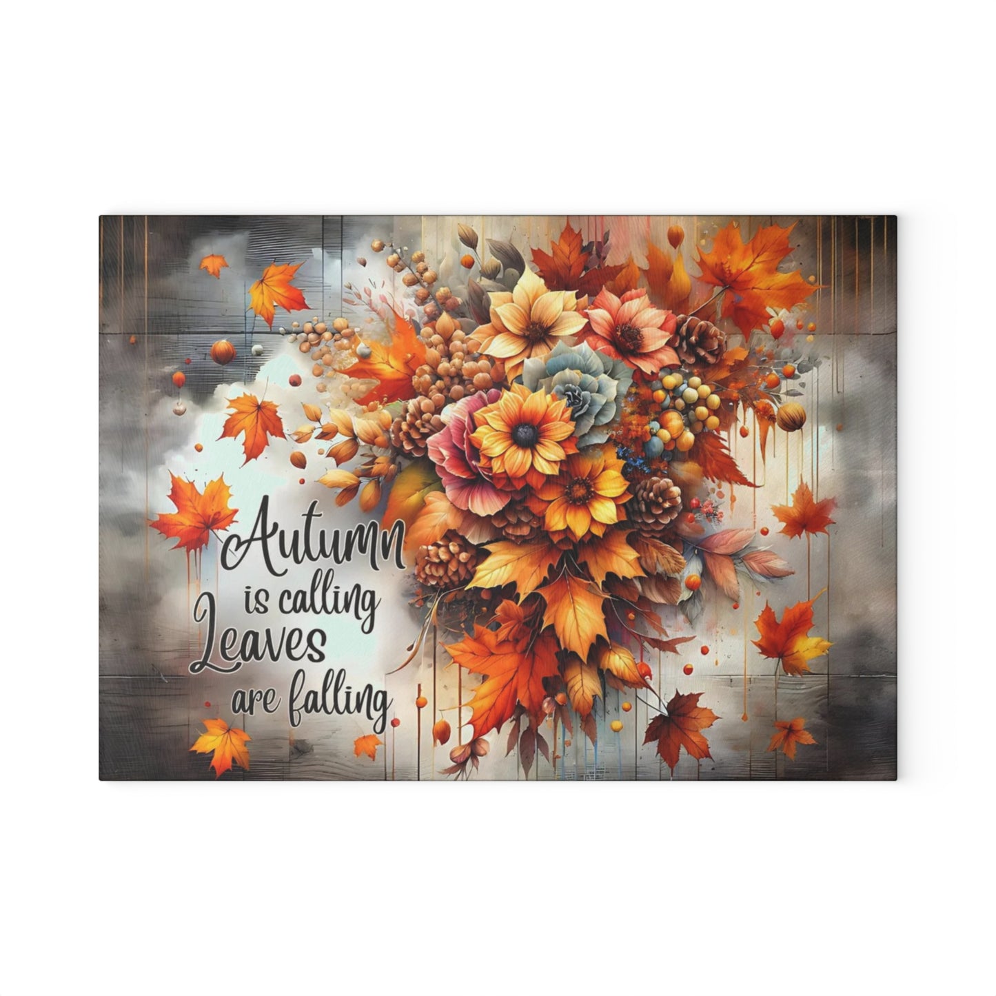 🍁🌻 Autumn Leaves & Blooms Cutting Board – Seasonal Elegance for Your Kitchen 🍂🌾