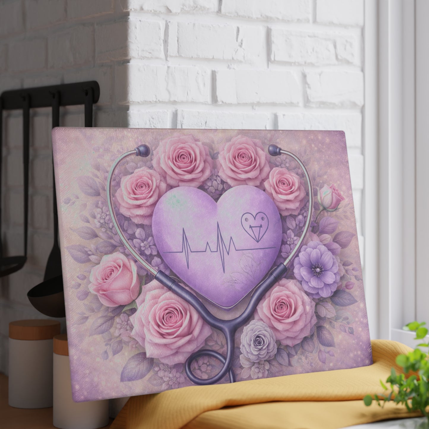 Nurse Heartbeat Floral Glass Cutting Board – Medical Appreciation Kitchen Art
