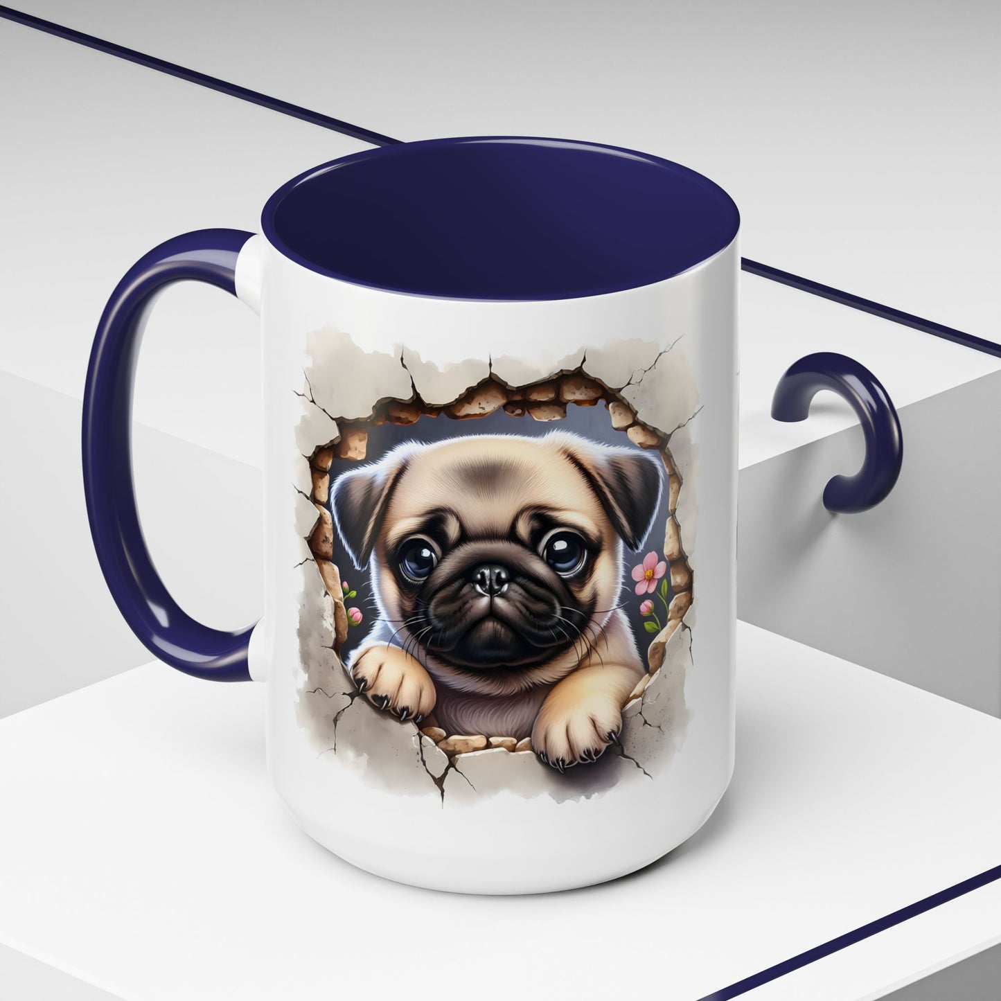 🐾💛 Pug Puppy Accent Mug – Cute Wrinkly Pug Coffee Cup ☕✨