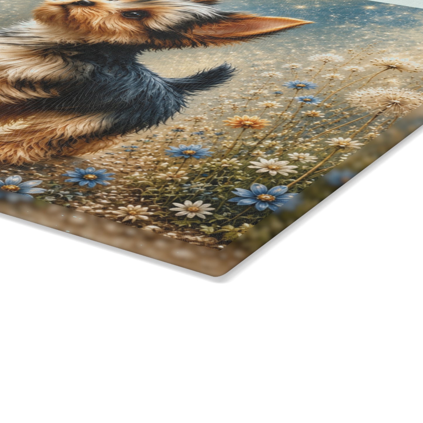 Whimsical Yorkie Butterfly Glass Cutting Board