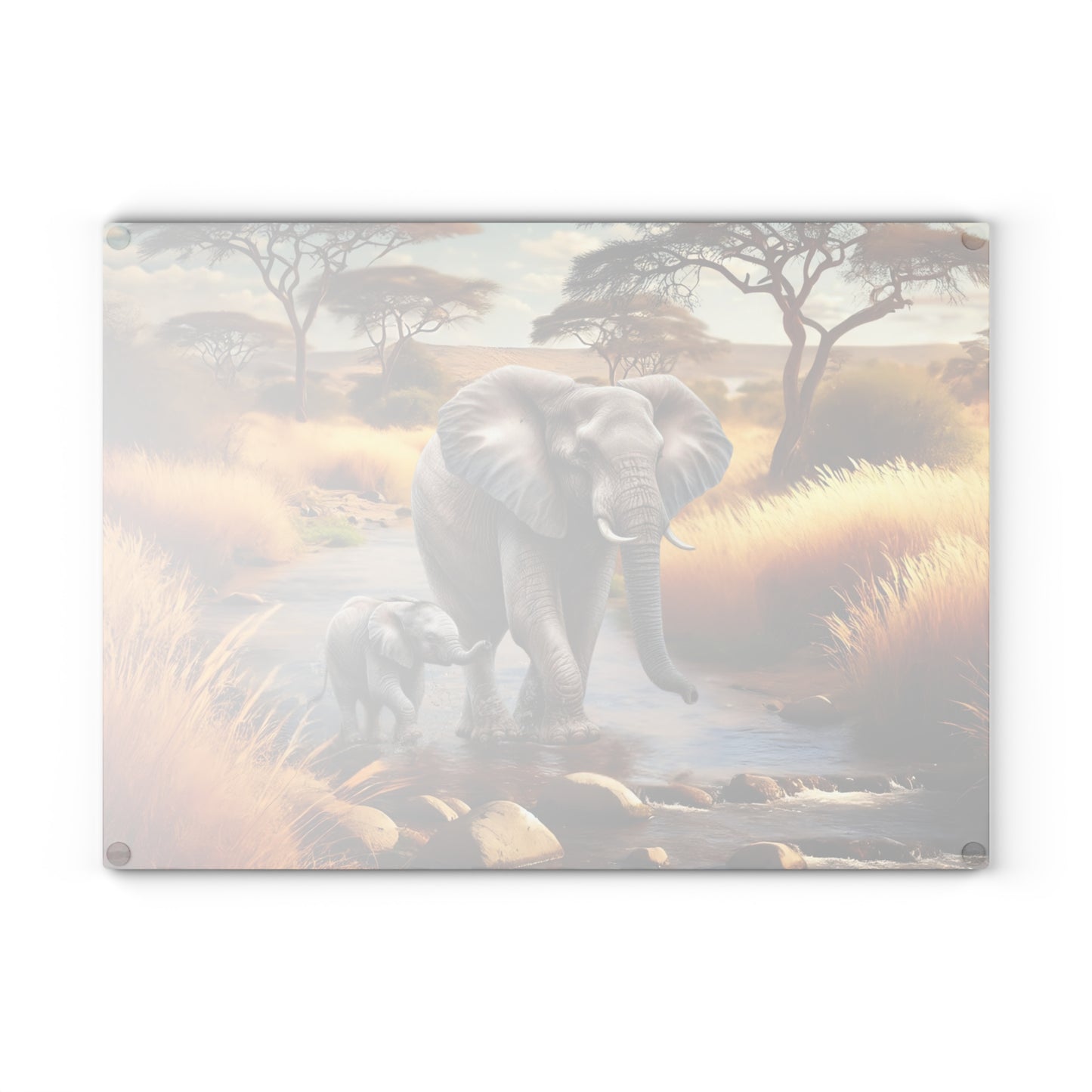 Mama Elephant and baby tempered glass cutting board