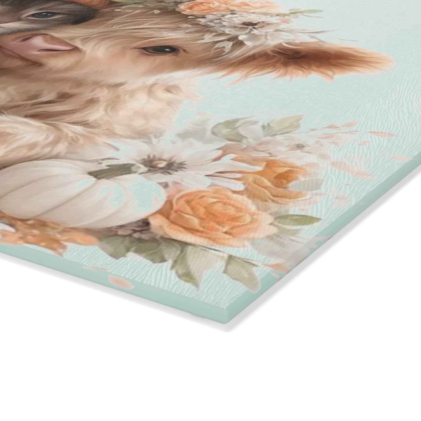 🍂🐱🐮 “Farm Fresh Snuggles & Fall Feels” Glass Cutting Board – Cozy Autumn Charm for Your Kitchen