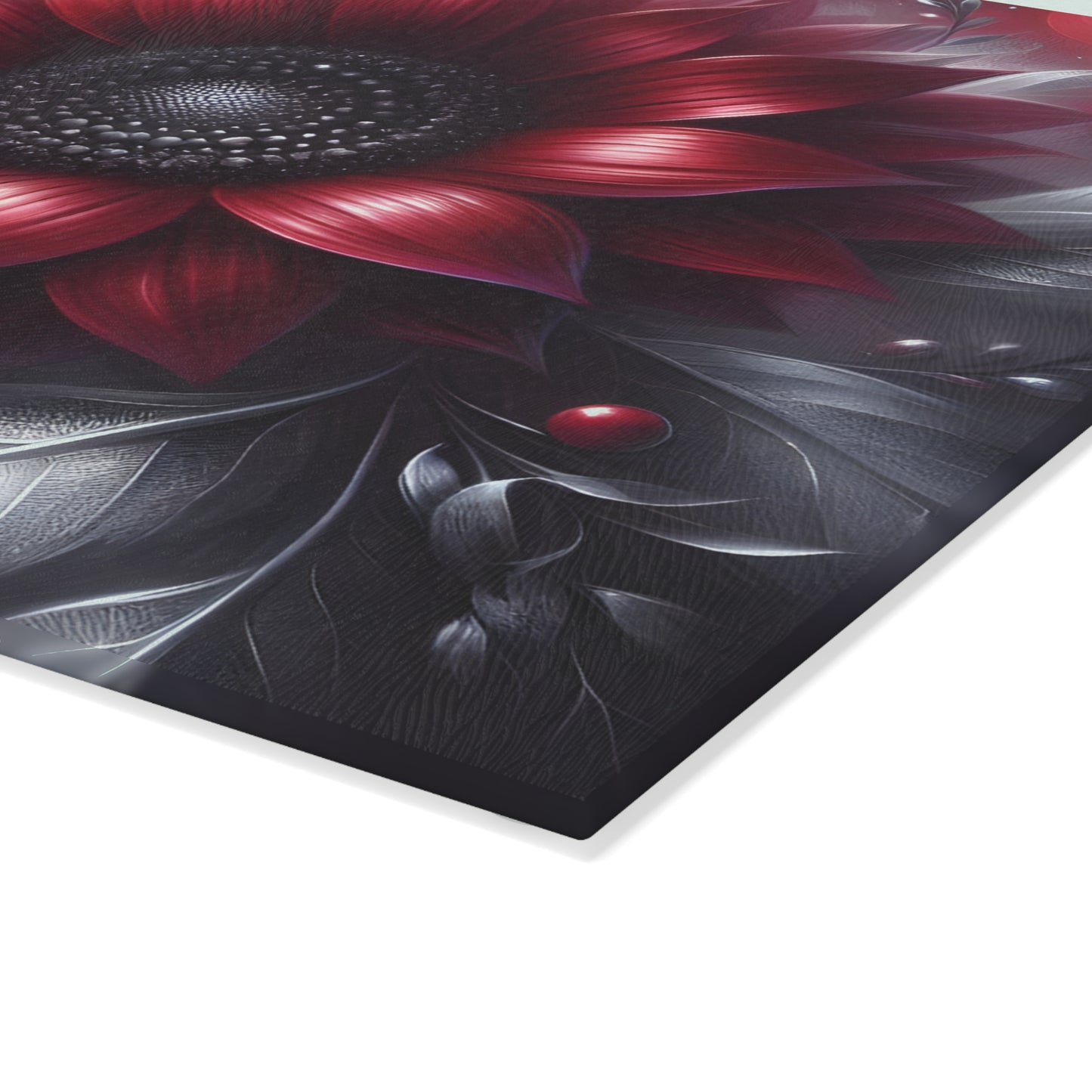 🌻🖤 Red and Black Sunflower Cutting Board – Bold Elegance for Your Kitchen 🌹