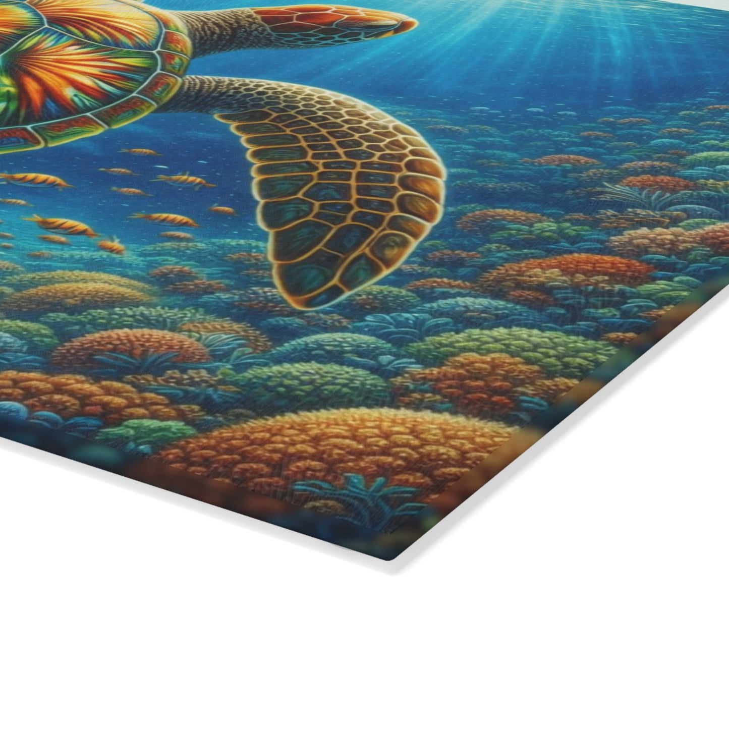 Radiant Sea Turtle Glass Cutting Board – Vibrant Ocean Life Artwork