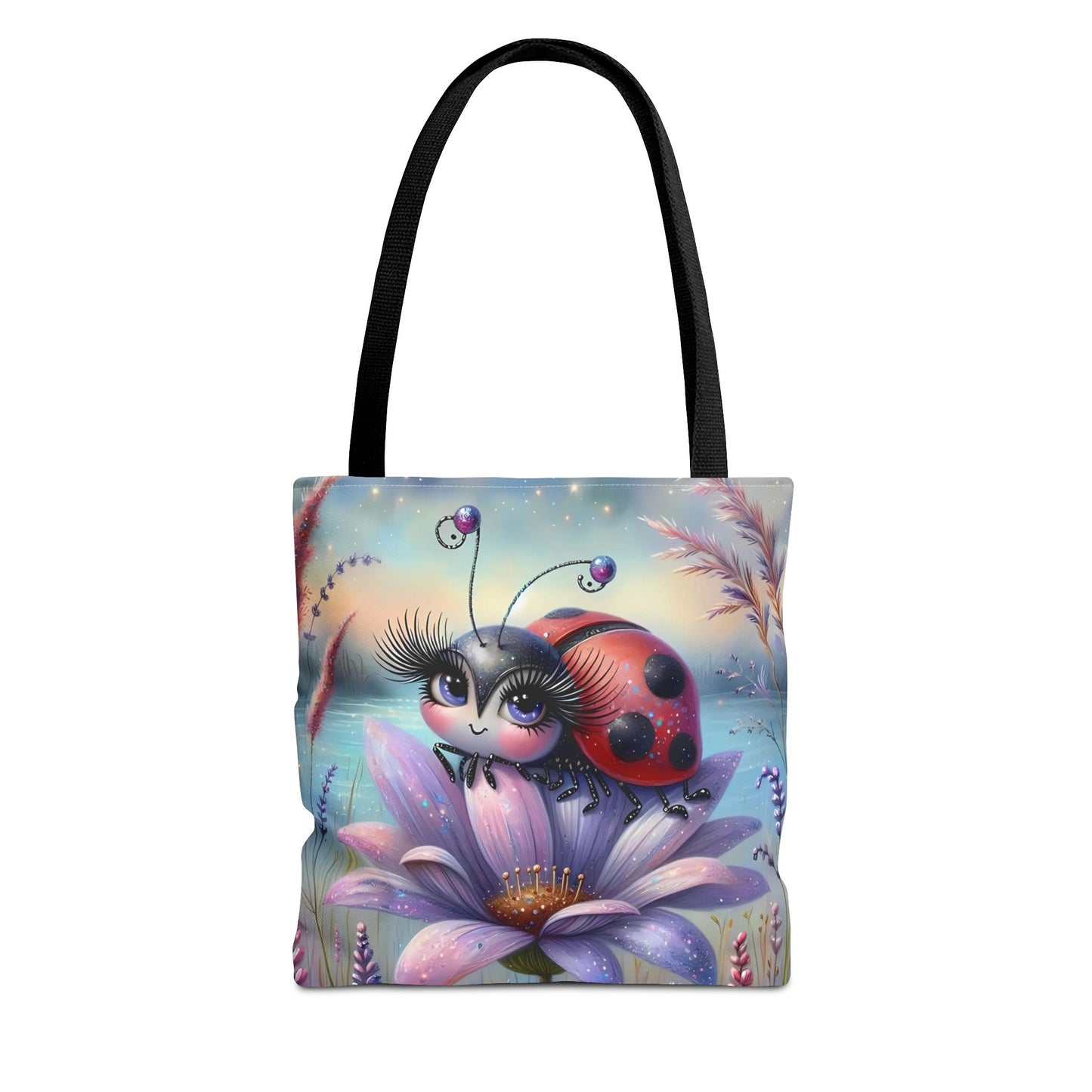 🐞 Mariquita sobre una flor junto al lago – Bolsa de tela inspirada en la naturaleza