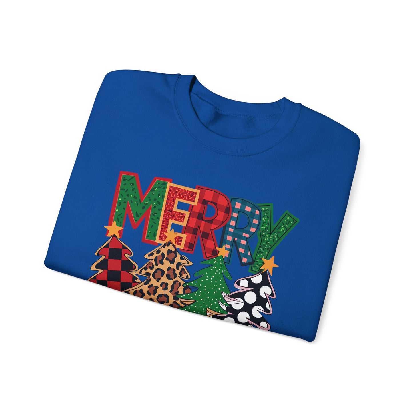 🎄✨ Merry Christmas Trees Sweatshirt – Bold Patterns & Festive Cheer