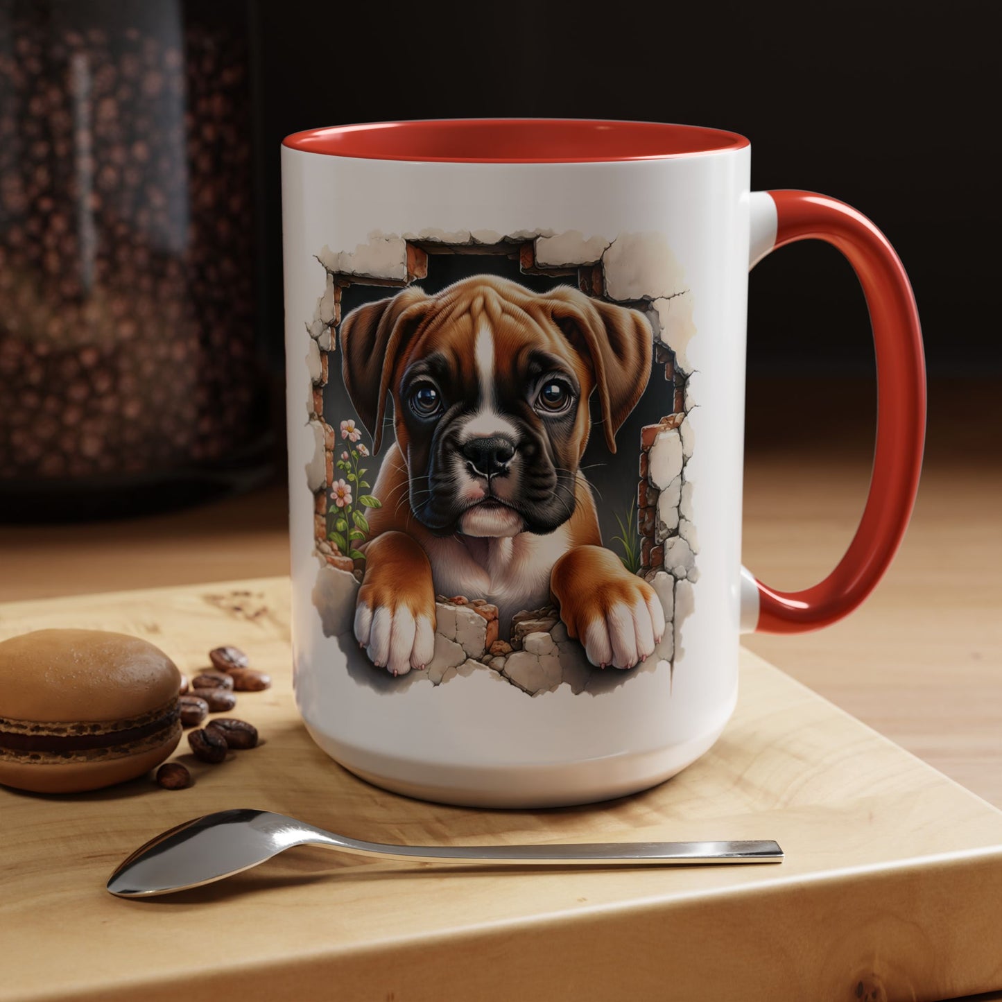 🐶☕ Boxer Puppy Peek Accent Mug – Adorable Dog Lover Gift ✨💛