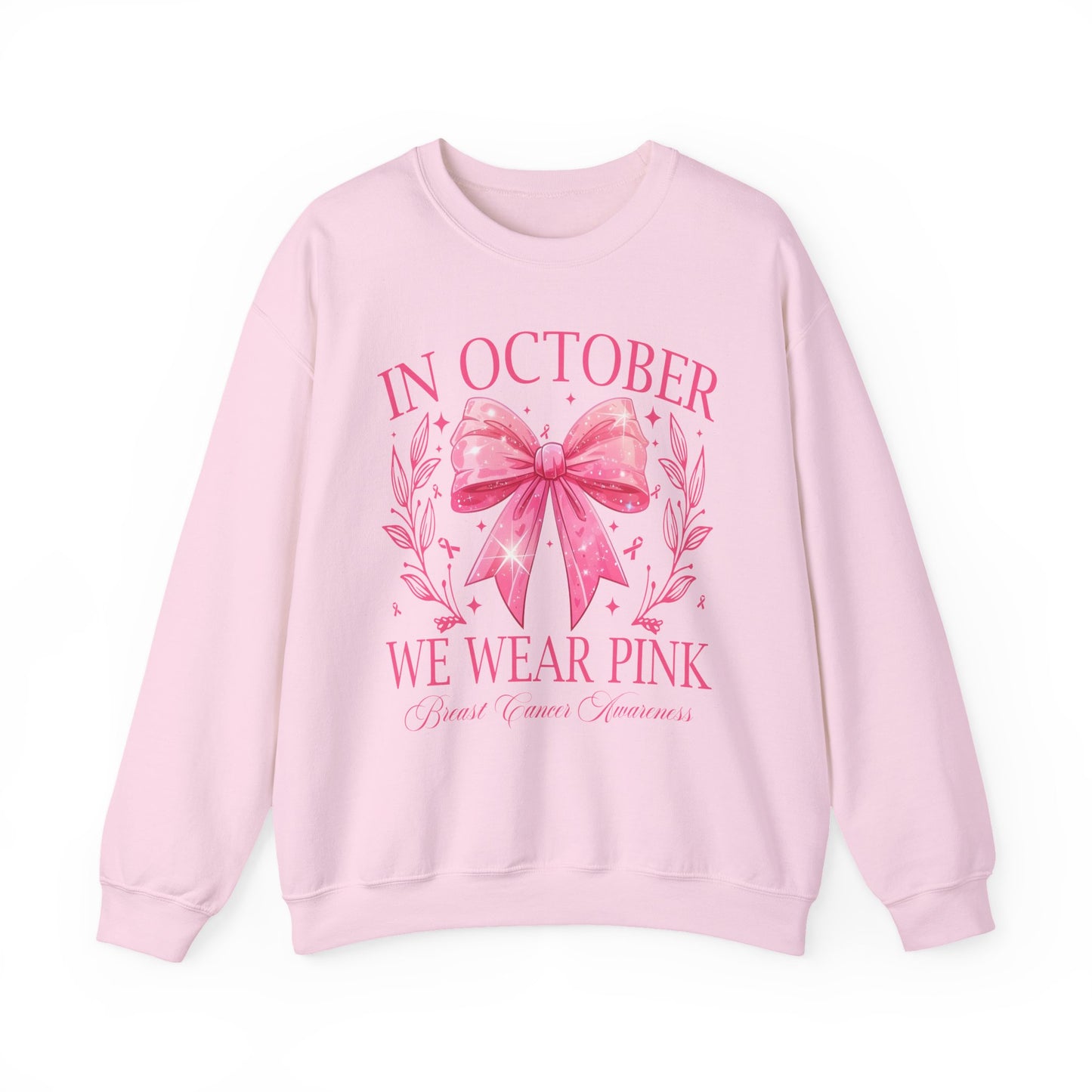 🎀✨ In October We Wear Pink Sweatshirt – Elegant Bow Breast Cancer Awareness Crewneck