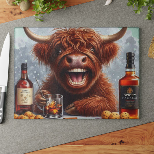 Tabla de cortar de vaca de las Tierras Altas, tabla de cortar de vidrio templado, tabla de charcutería, tabla de cortar, regalo de inauguración de la casa, tabla de cortar personalizada
