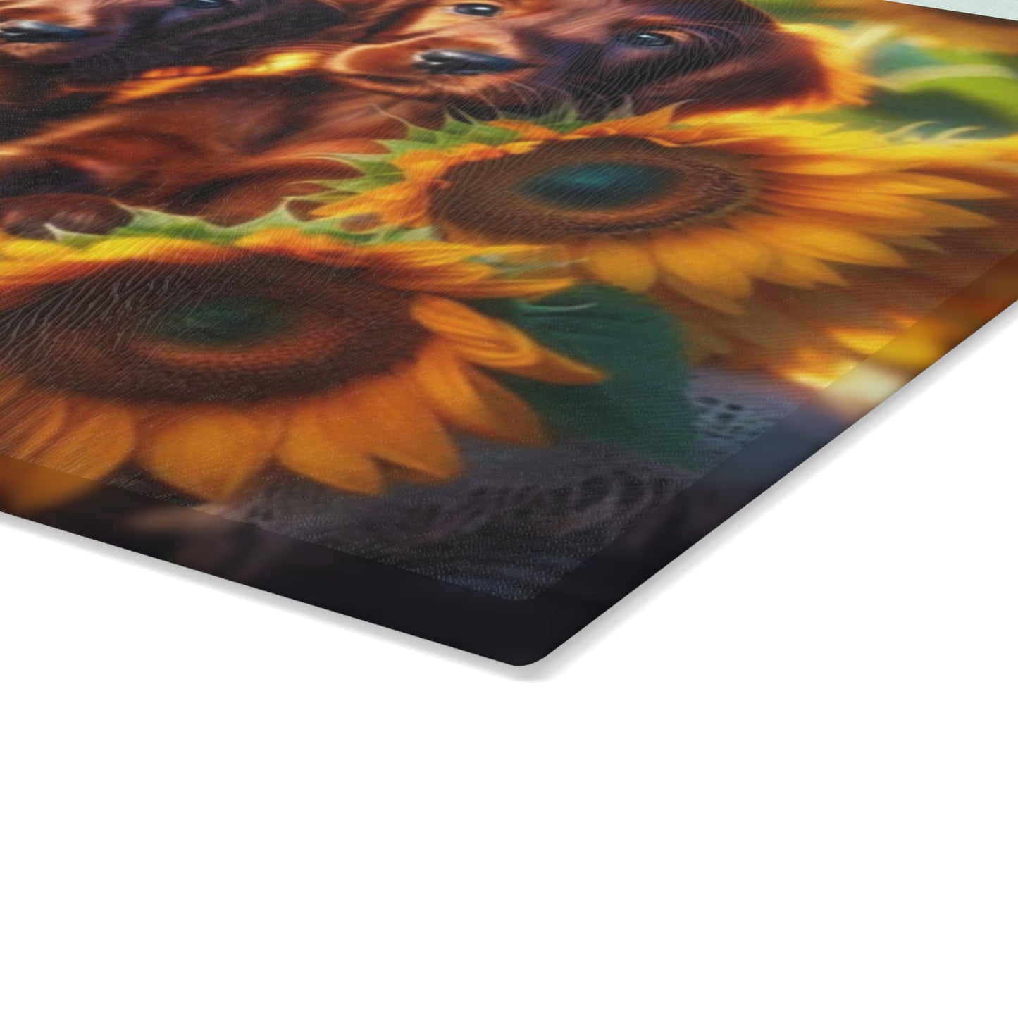 🐾 Sunflower Setter Pups Cutting Board – Golden Blooms & Puppy Love for Your Kitchen
