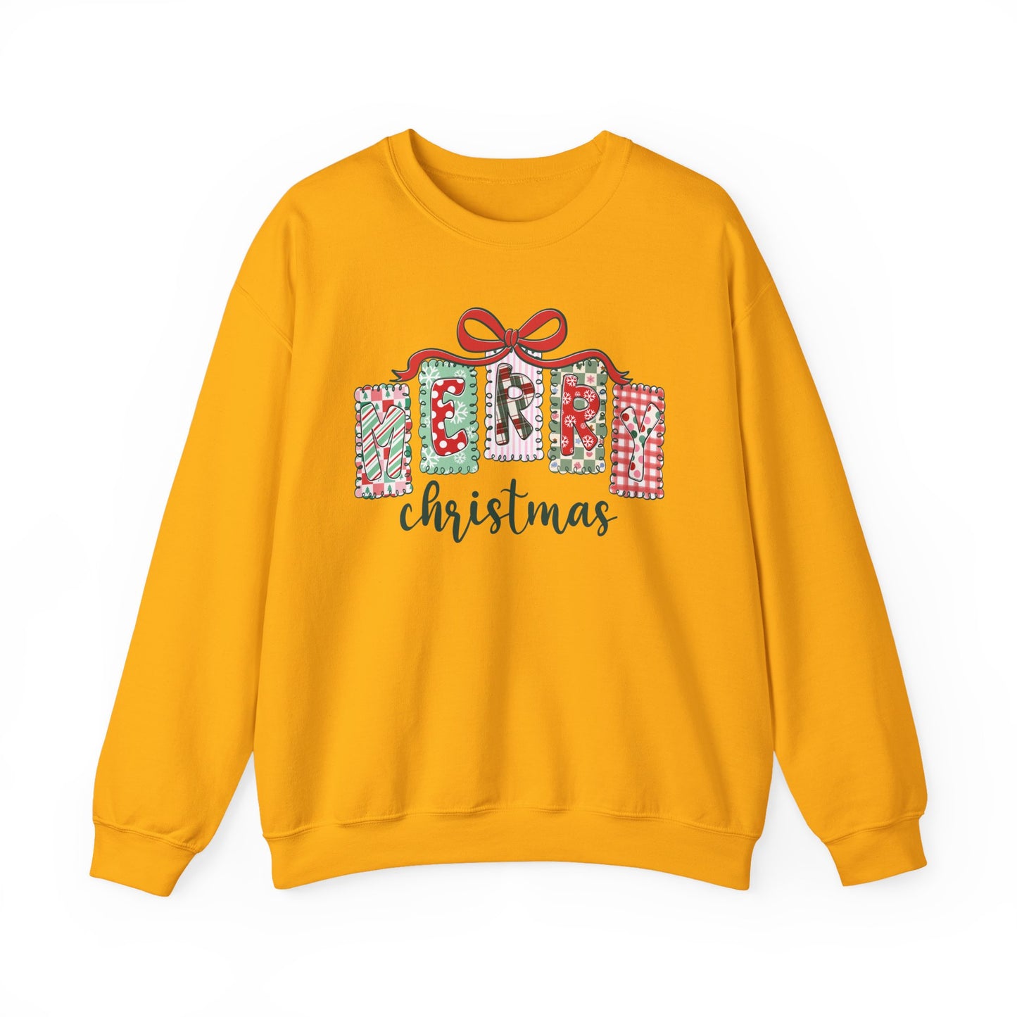 🎀✨ Merry Christmas Sweatshirt – Cozy Patchwork Holiday Crewneck