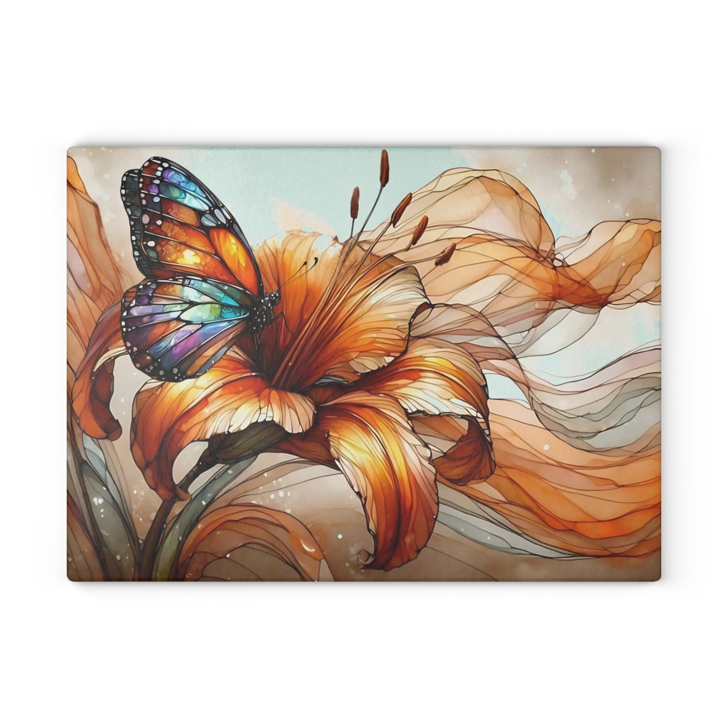 Flower & Butterfly Tempered Glass Cutting Board – A Touch of Nature’s Grace