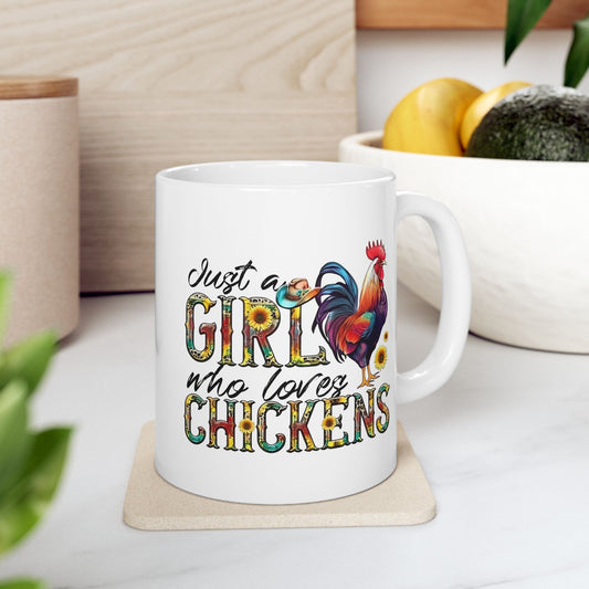 🐔💛 SOLO UNA CHICA QUE AMA LOS POLLOS – Taza de Pollo Vaquera (11 oz y 15 oz)