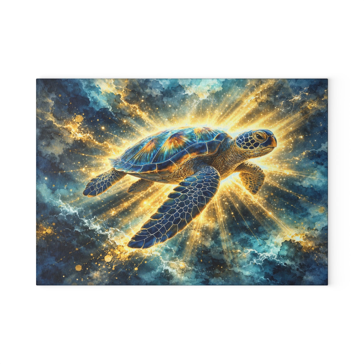 Radiant Sea Turtle Glass Cutting Board – Luminous Ocean Wildlife Art