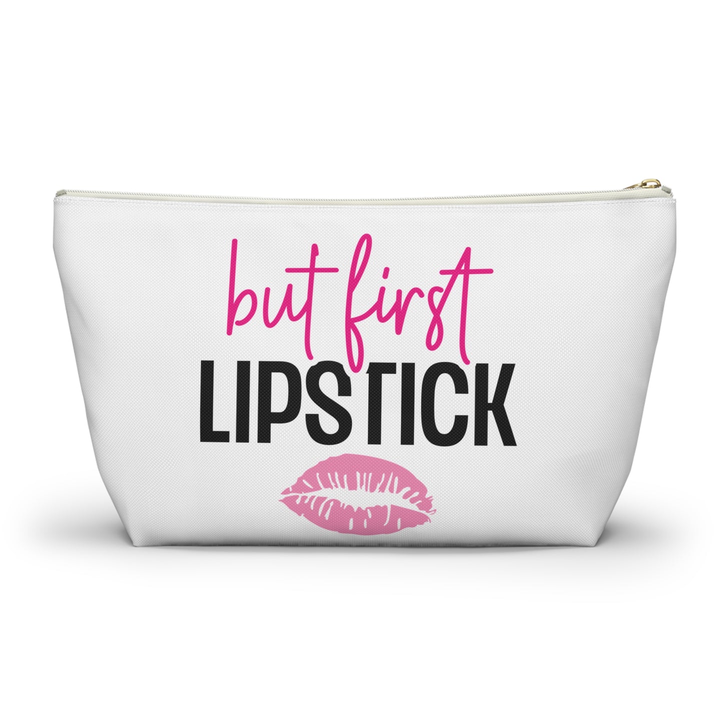 Accessory Pouch – "But First Lipstick" Pink Makeup Bag