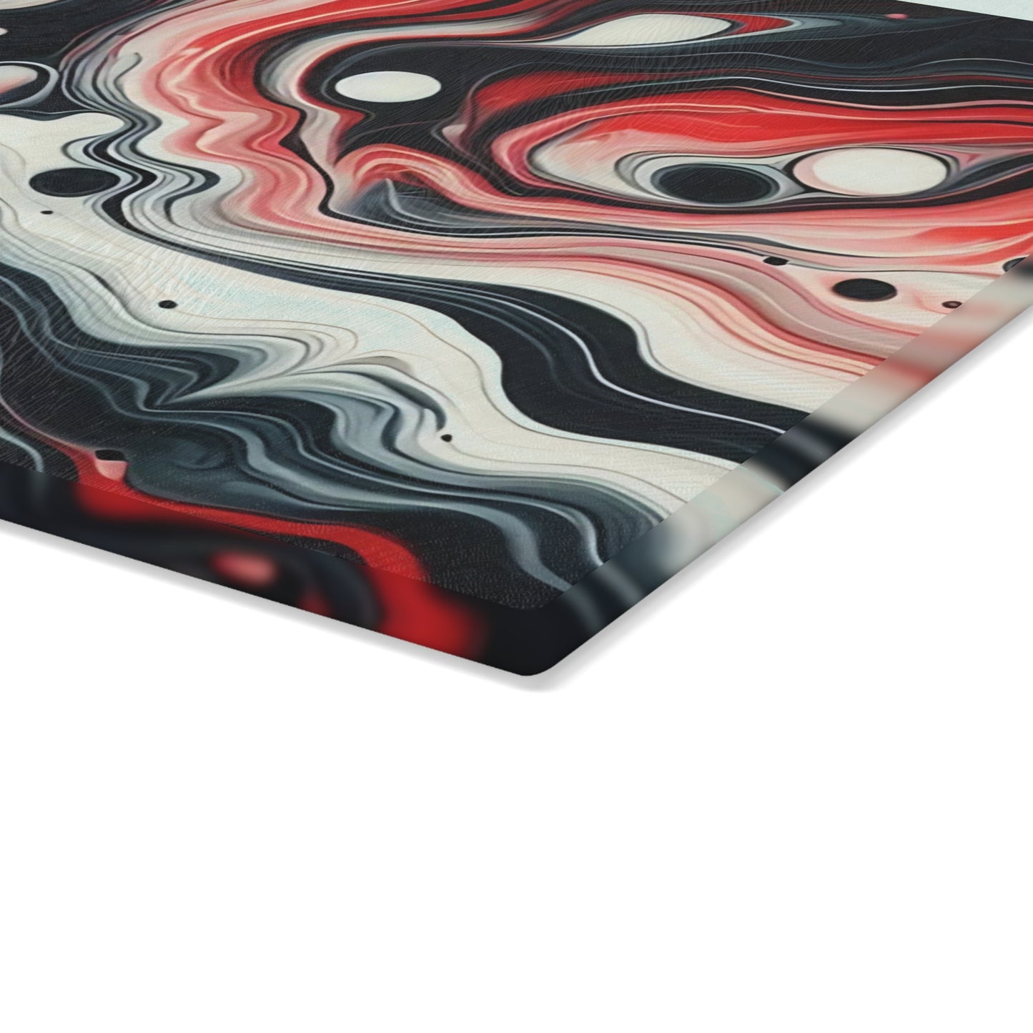 Tabla de cortar de vidrio con diseño de mármol rojo, negro y blanco: decoración de cocina moderna inspirada en el mármol, un regalo elegante y funcional.