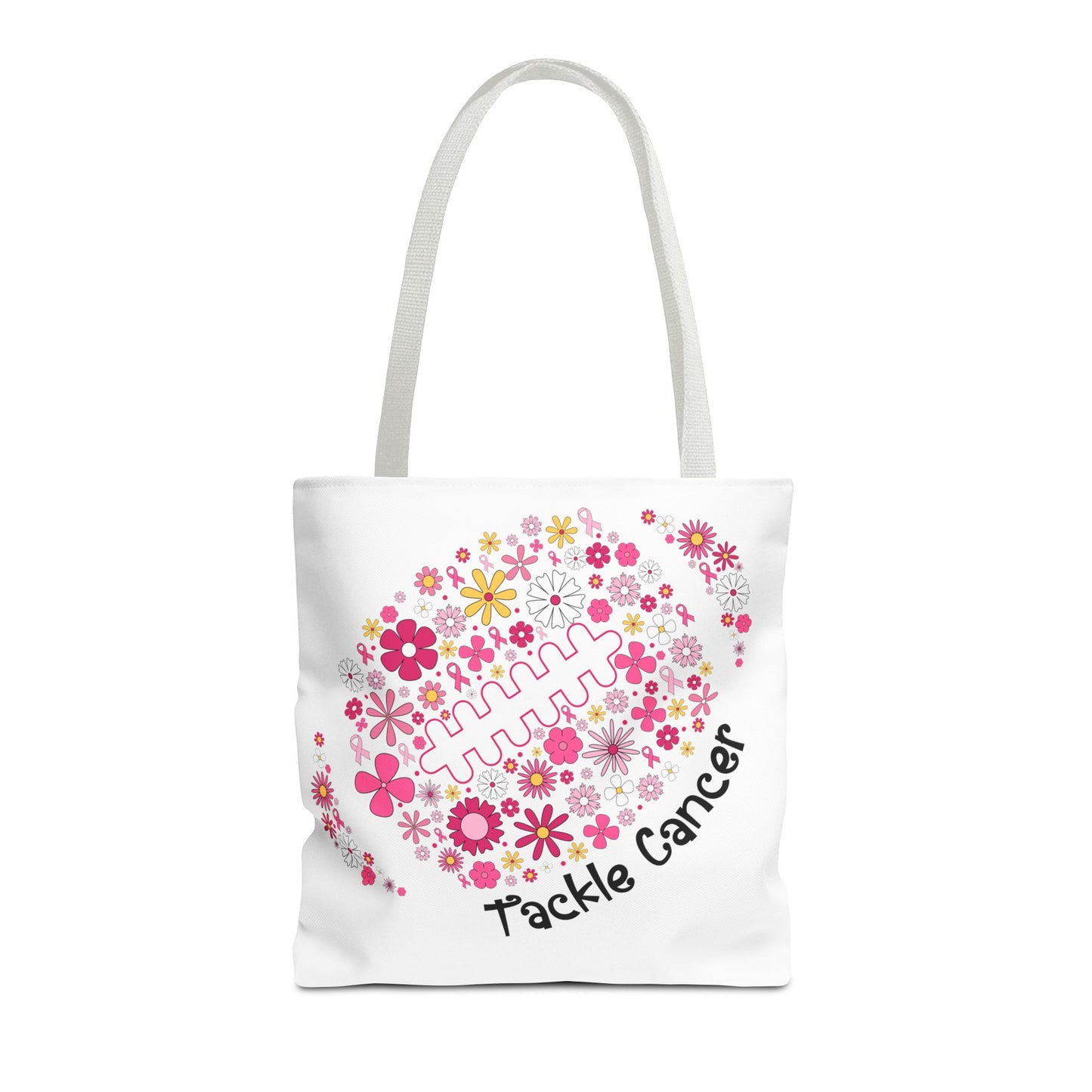 🌸 Pink Floral Football Tote Bag – Game Day Meets Breast Cancer Awareness 🎀👜
