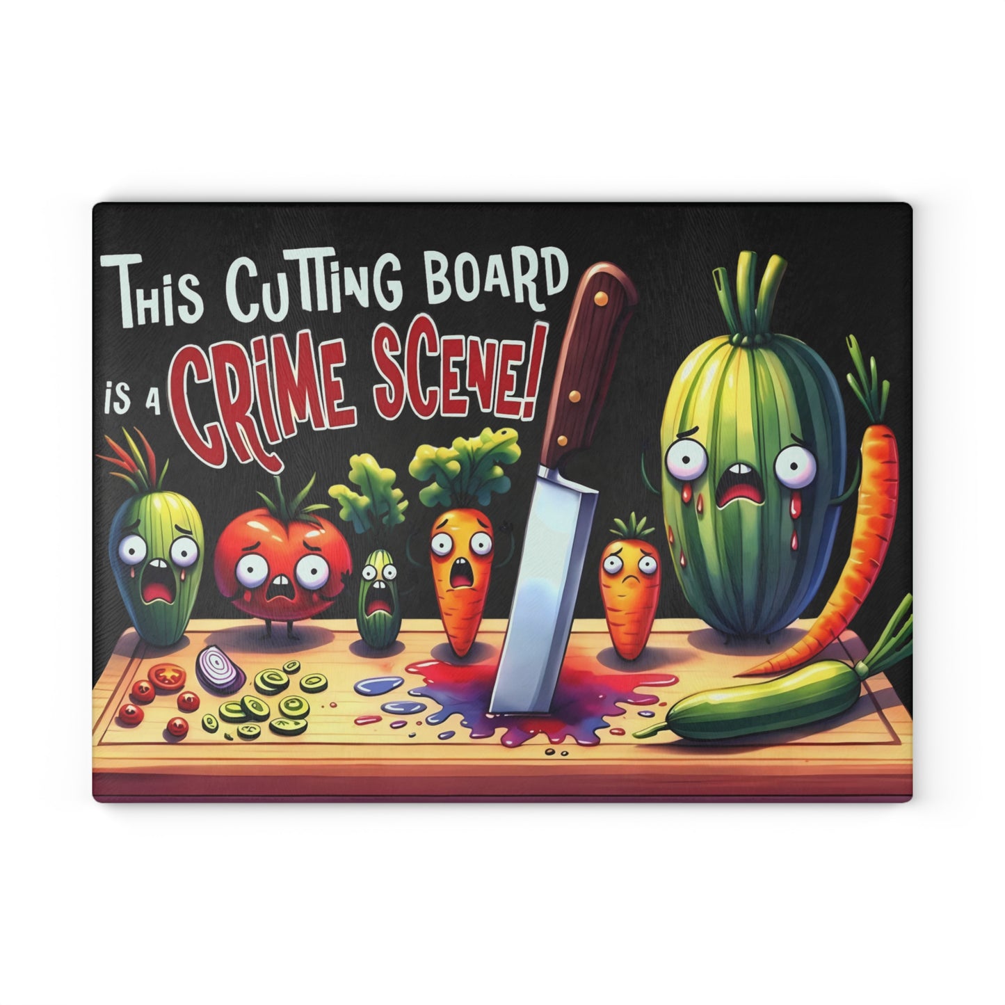 Tabla de cortar de vidrio para escena del crimen en la cocina: ¡Vegetales gritones y estilo asesino!