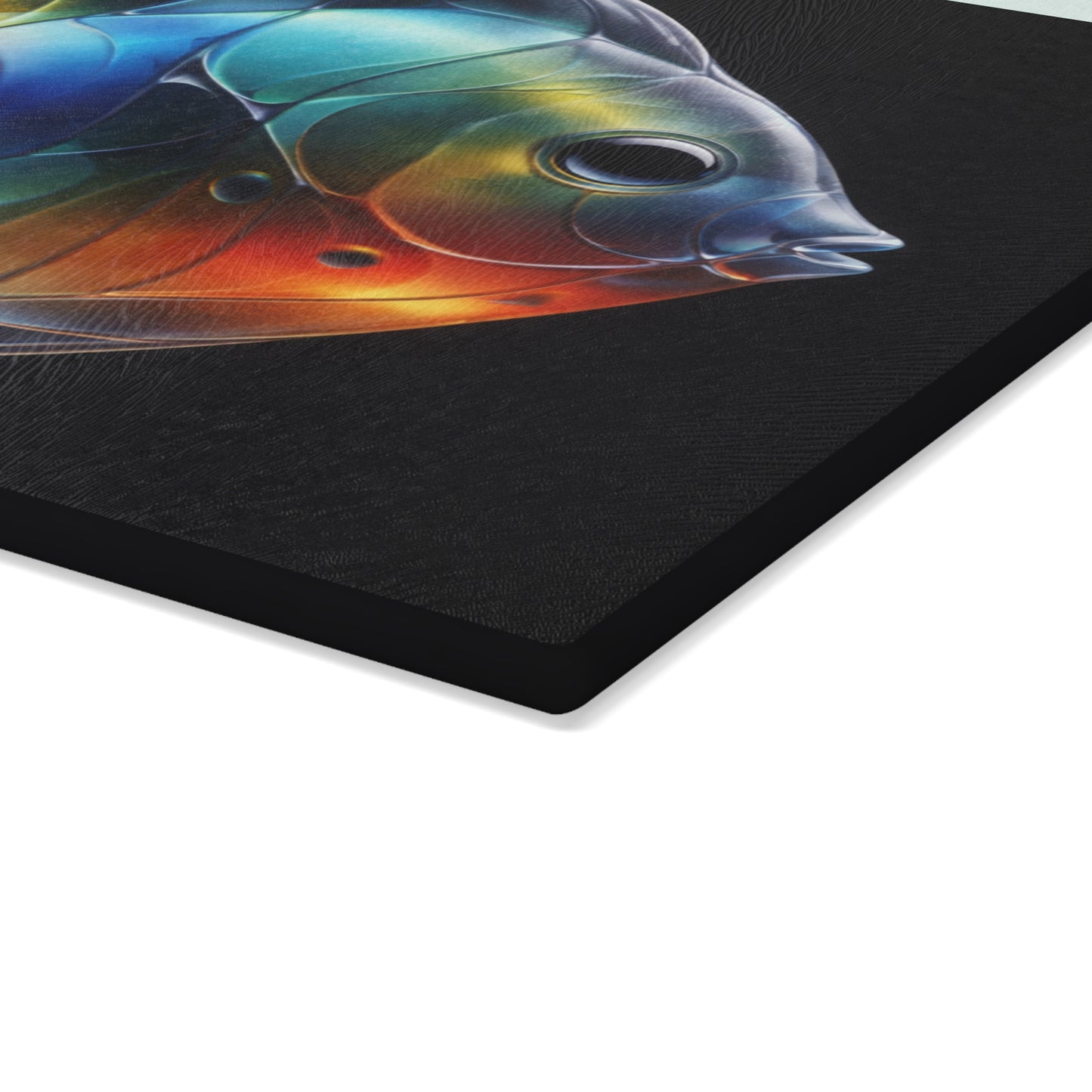Rainbow Glow Glass Cutting Board – Stunning Discus Fish Artwork