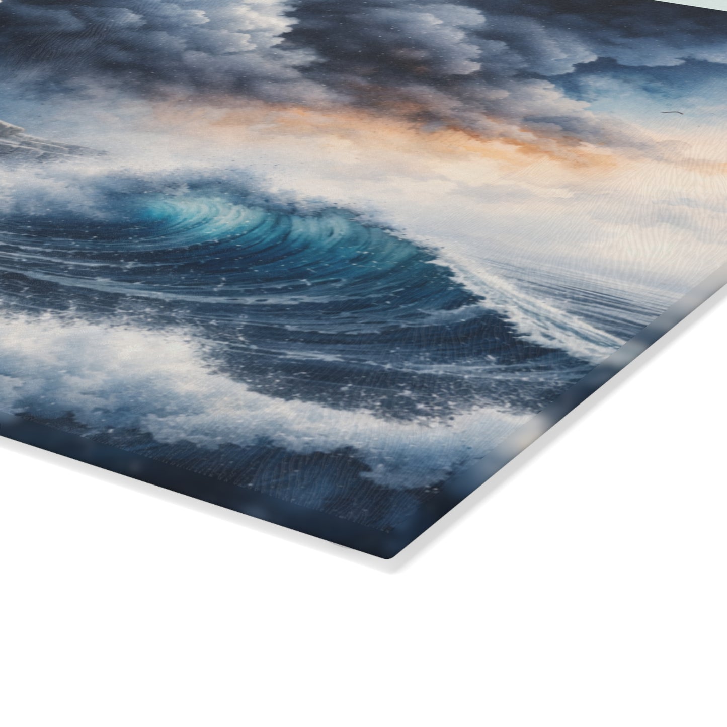 Storm watch Lighthouse Glass Cutting Board – Dramatic Coastal Ocean Art
