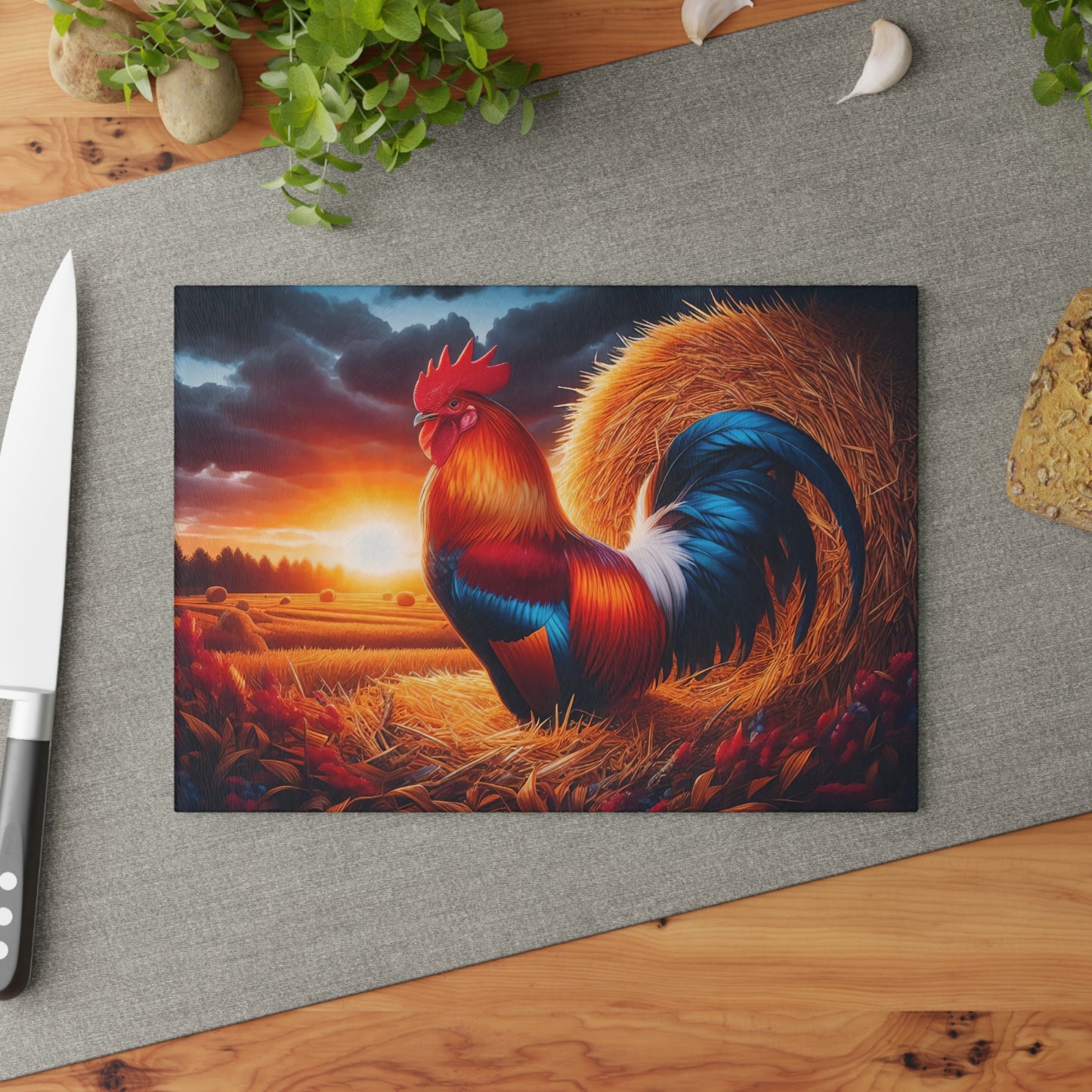 🐓🌅 Sunrise Rooster Cutting Board – Bold Farmhouse Charm for Your Kitchen 🌅🐓