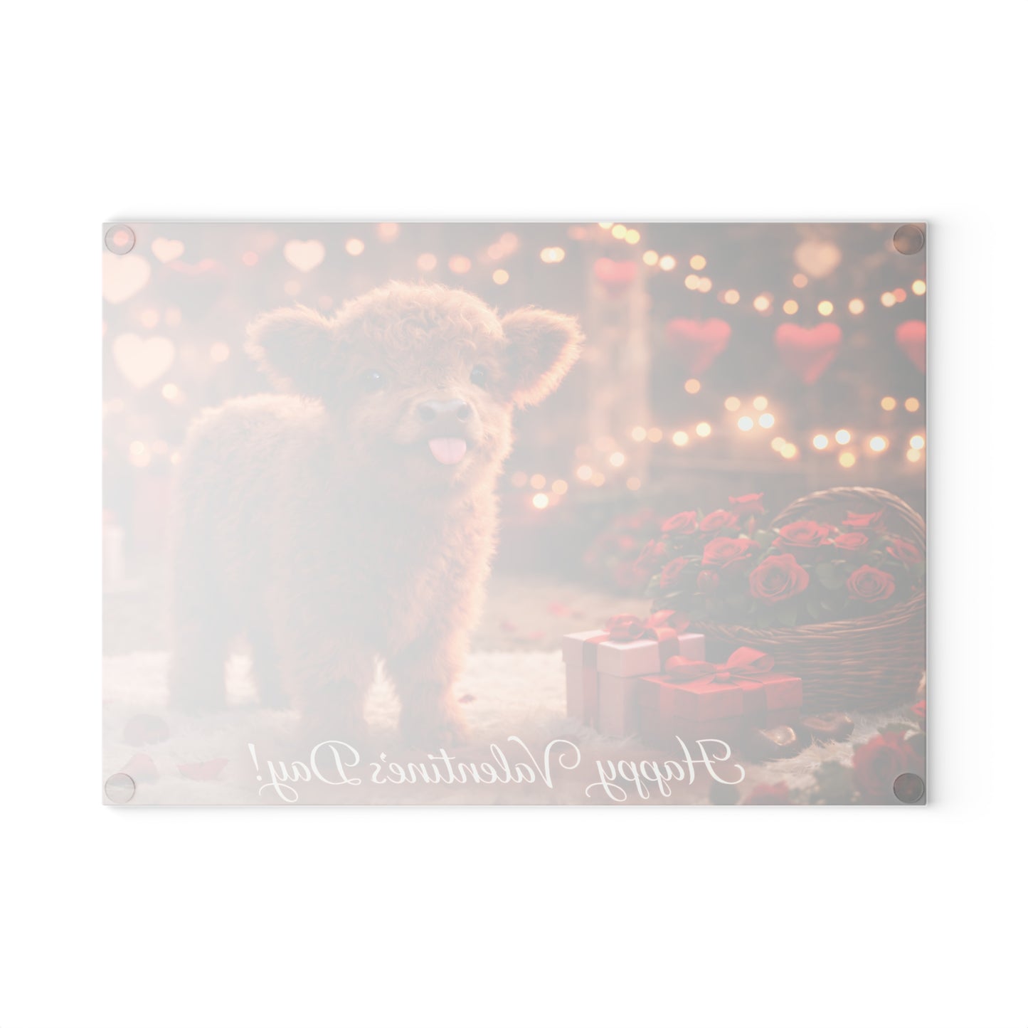 Valentine Highland Calf Glass Cutting Board – Sweet Farmhouse Love Scene Kitchen Accent