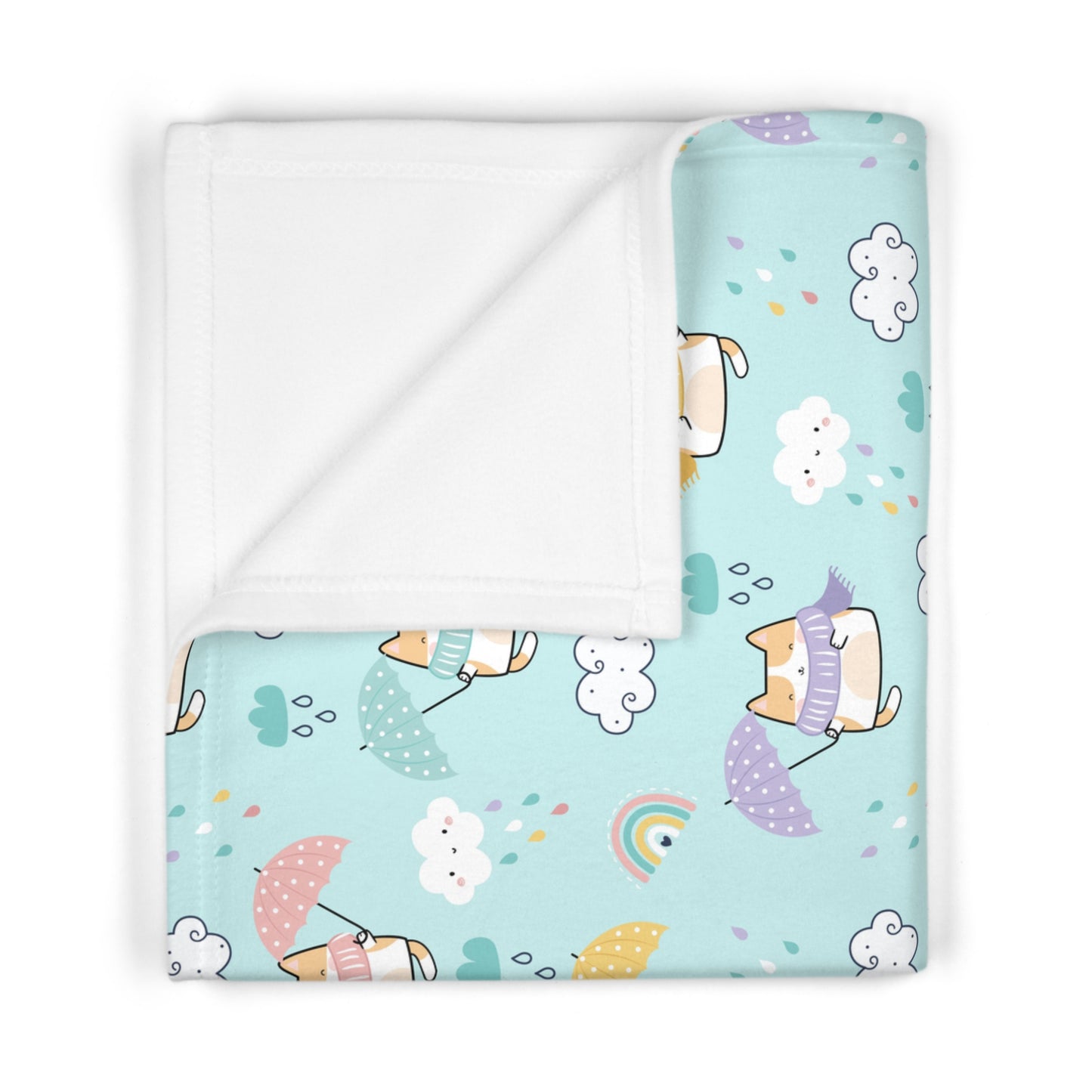 Rainy Day Kitties Baby Blanket – Ultra-Soft Fleece 30″×40″ | Pastel Cats, Umbrellas & Rainbows