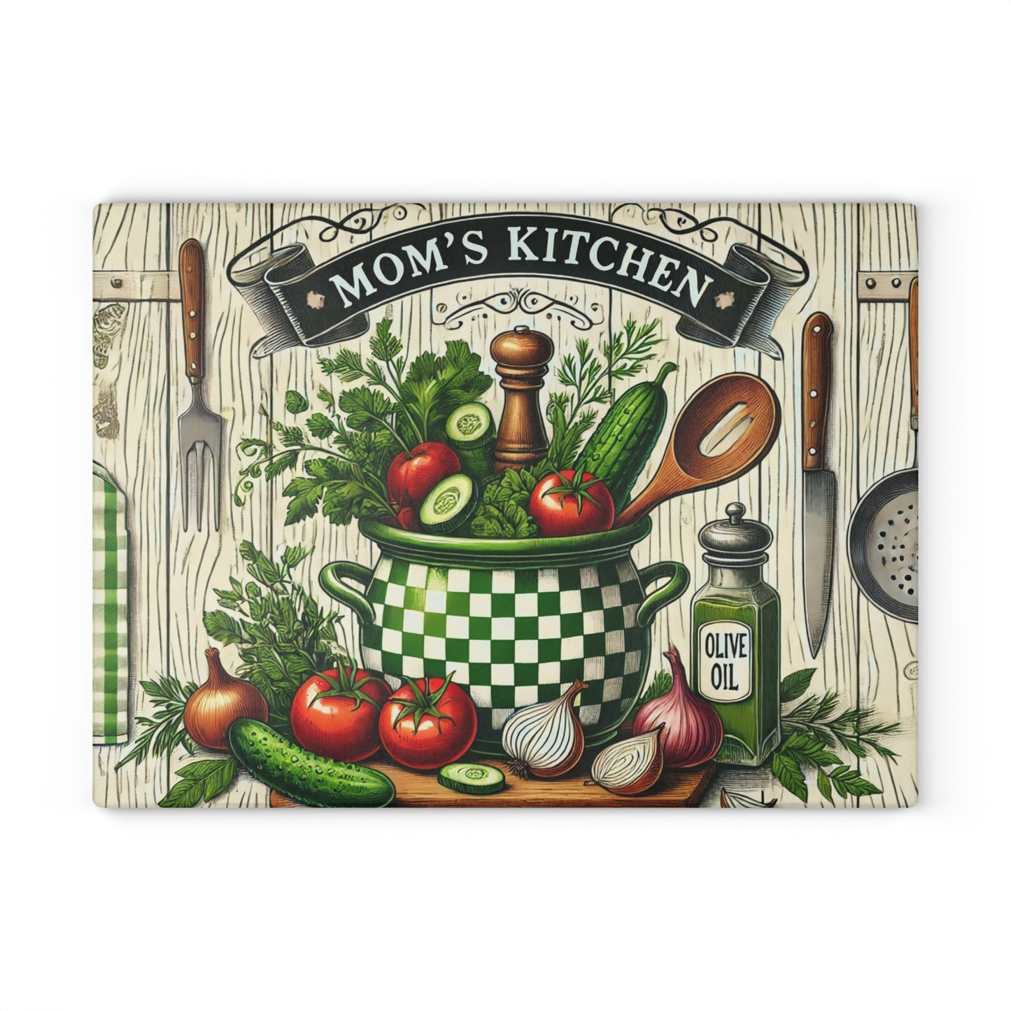 Tabla de cortar de vidrio “Cocina de mamá”: decoración cálida y saludable para cocinar 🌿🍴