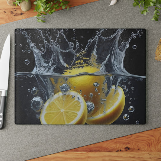 Tabla de cortar de vidrio con diseño de limón: estilo cítrico brillante y vibrante