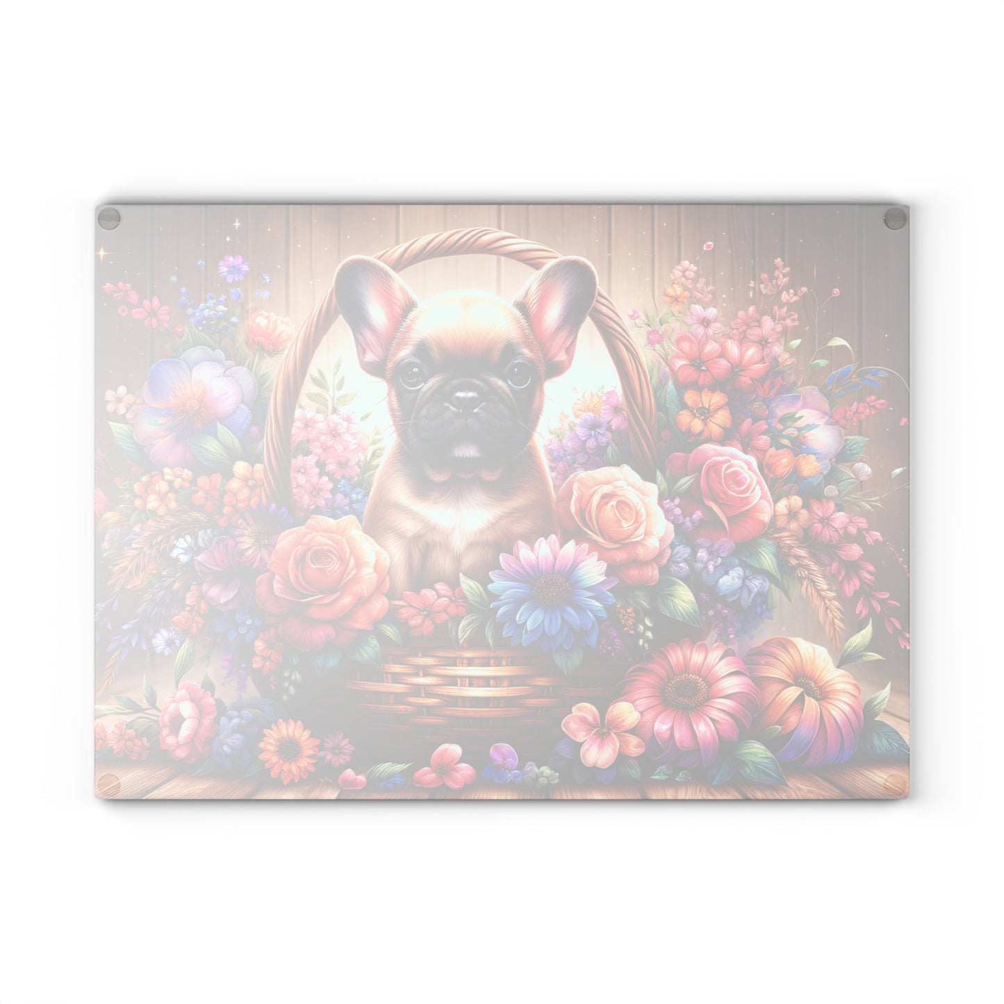 🐾 Fawn French Bulldog in Bloom Basket Cutting Board – Rustic Elegance Meets Frenchie Charm 🌼