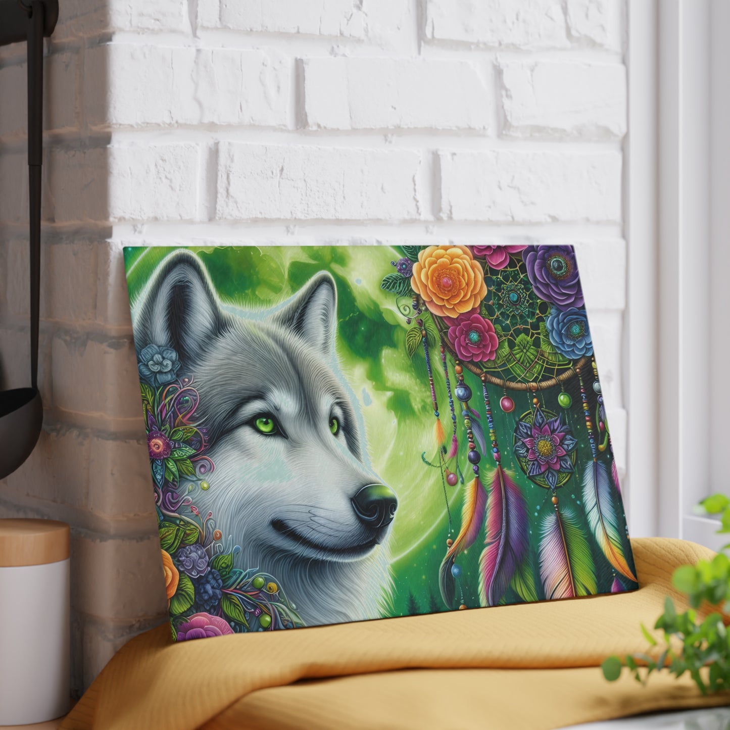 🐺🌙 Dreamcatcher Wolf Cutting Board – Mystic Beauty for Your Kitchen ✨