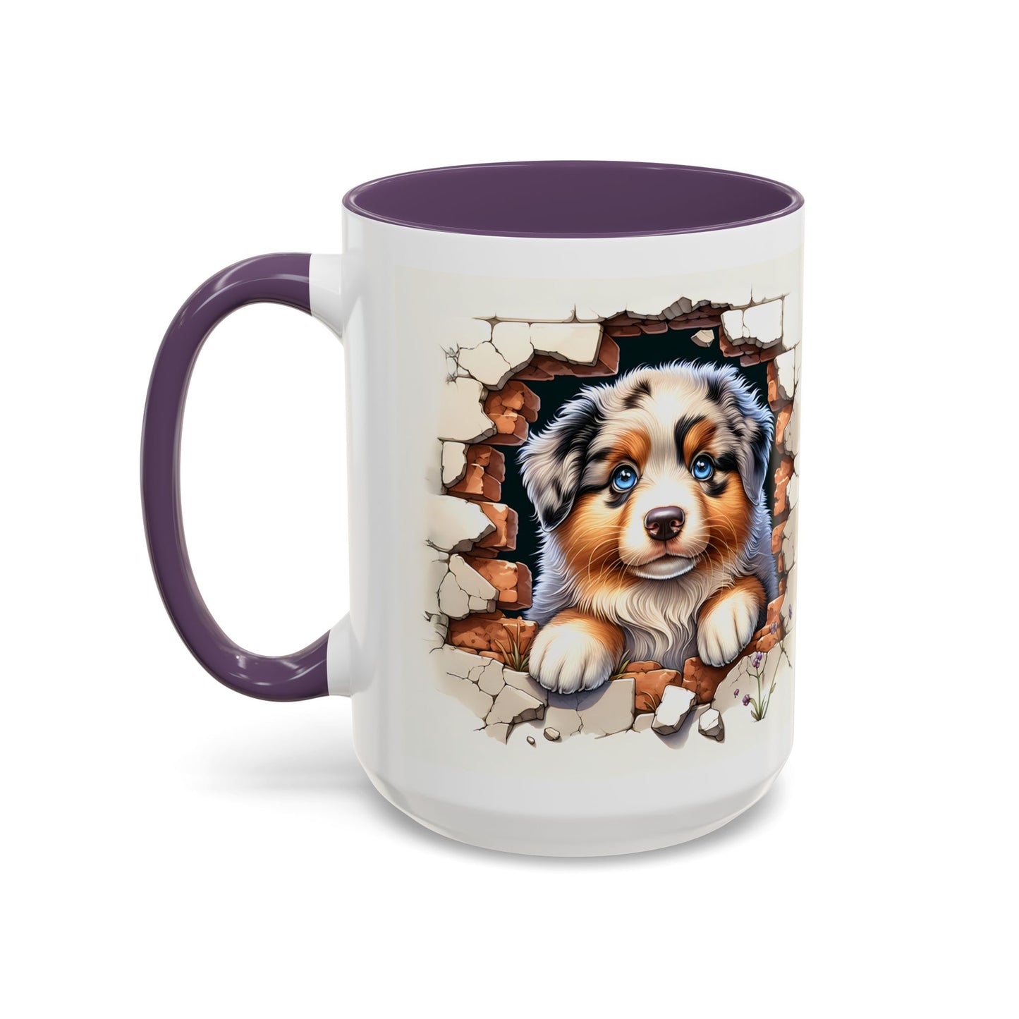 🐾☕ Australian Shepherd Puppy Peek Accent Mug – Blue-Eyed Beauty Dog Lover Gift ✨💙