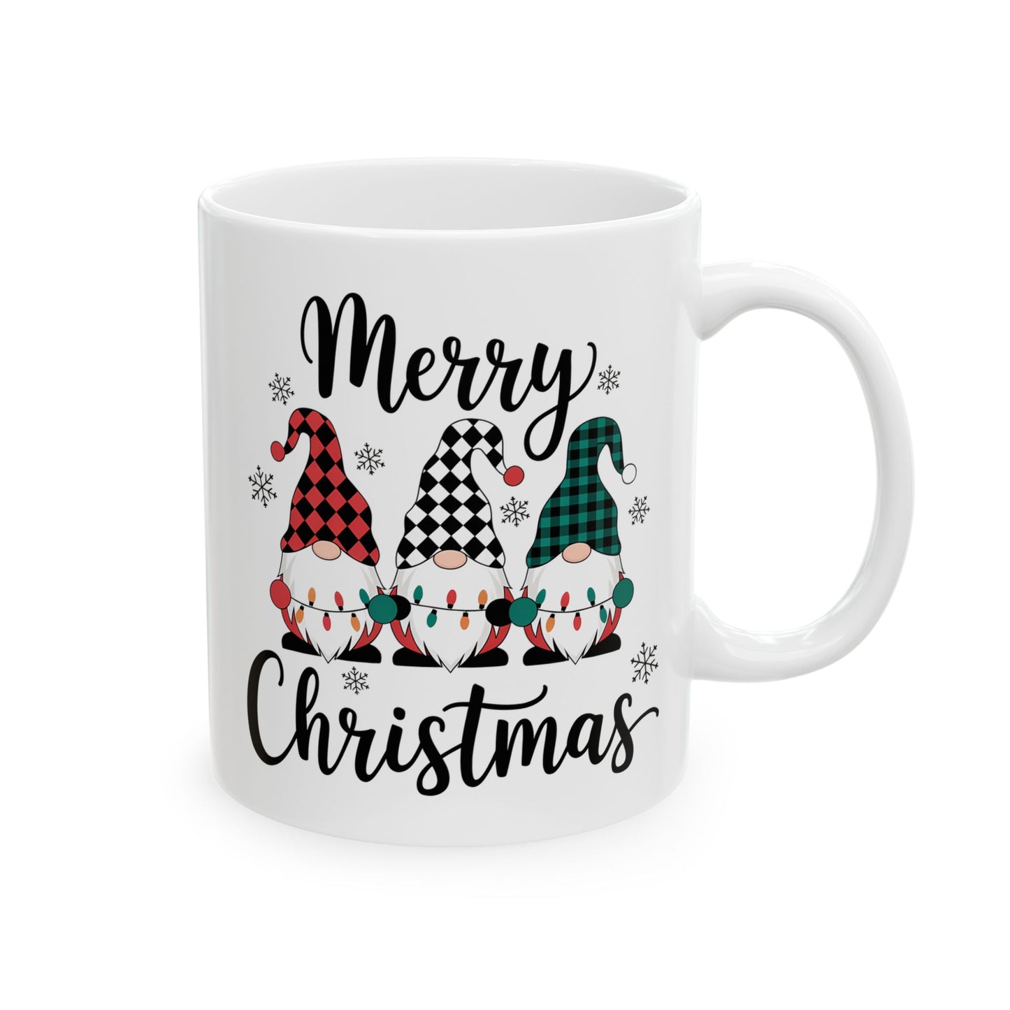 🎅🎄 Merry Christmas Gnomes – Festive Plaid Holiday Cup ✨☕