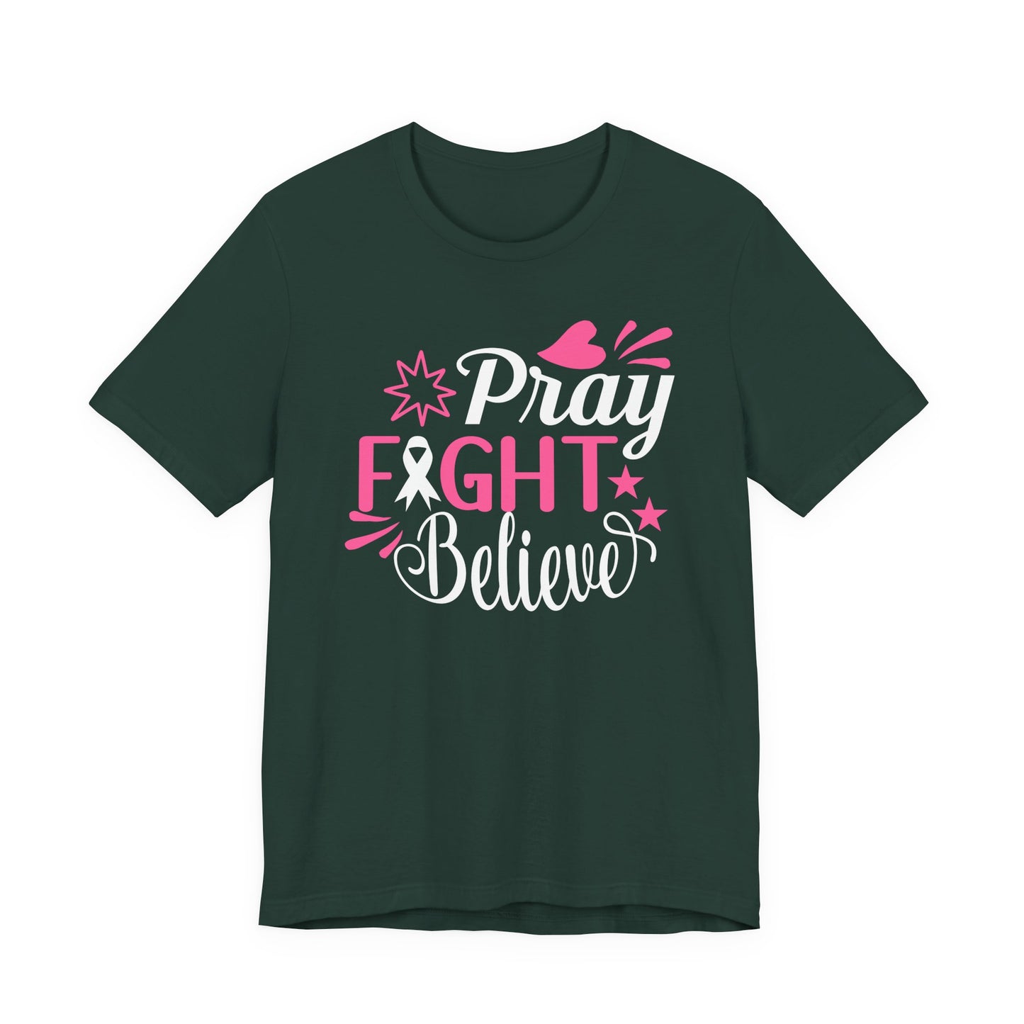💗 Pray Fight Believe – Breast Cancer Awareness T-Shirt 🎗️