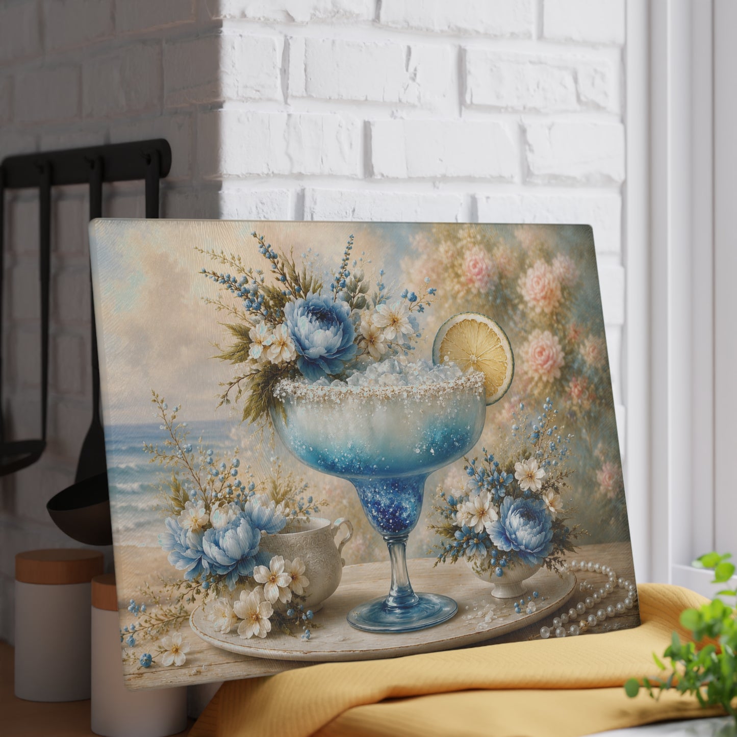 Blue Coastal Margarita Tempered Glass Cutting Board