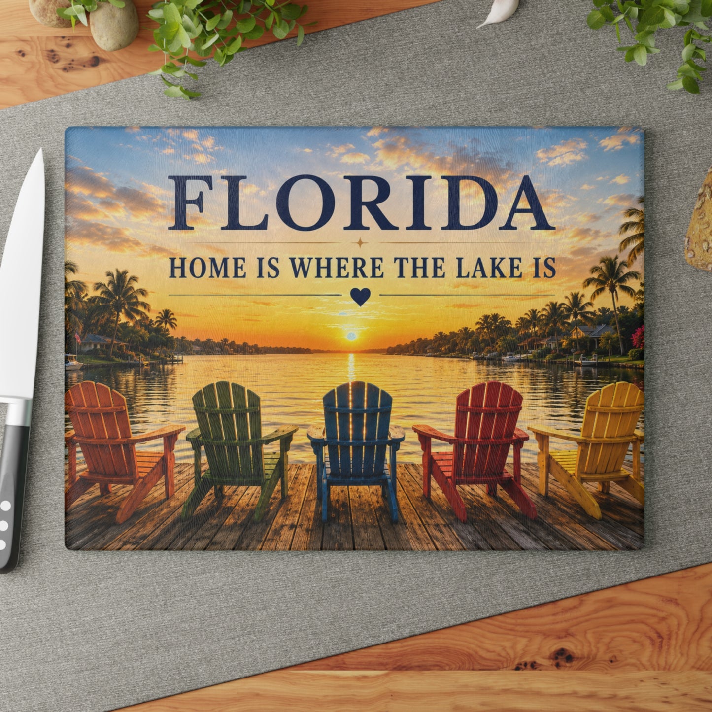 Florida Lake Glass Cutting Board – Home Is Where the Lake Is Kitchen Decor
