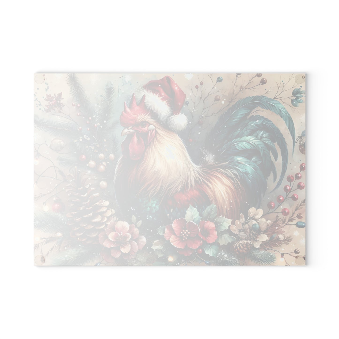 🐓🎄 “Holiday Rooster” Tempered Glass Board – Festive Farmhouse Cheer for Your Kitchen